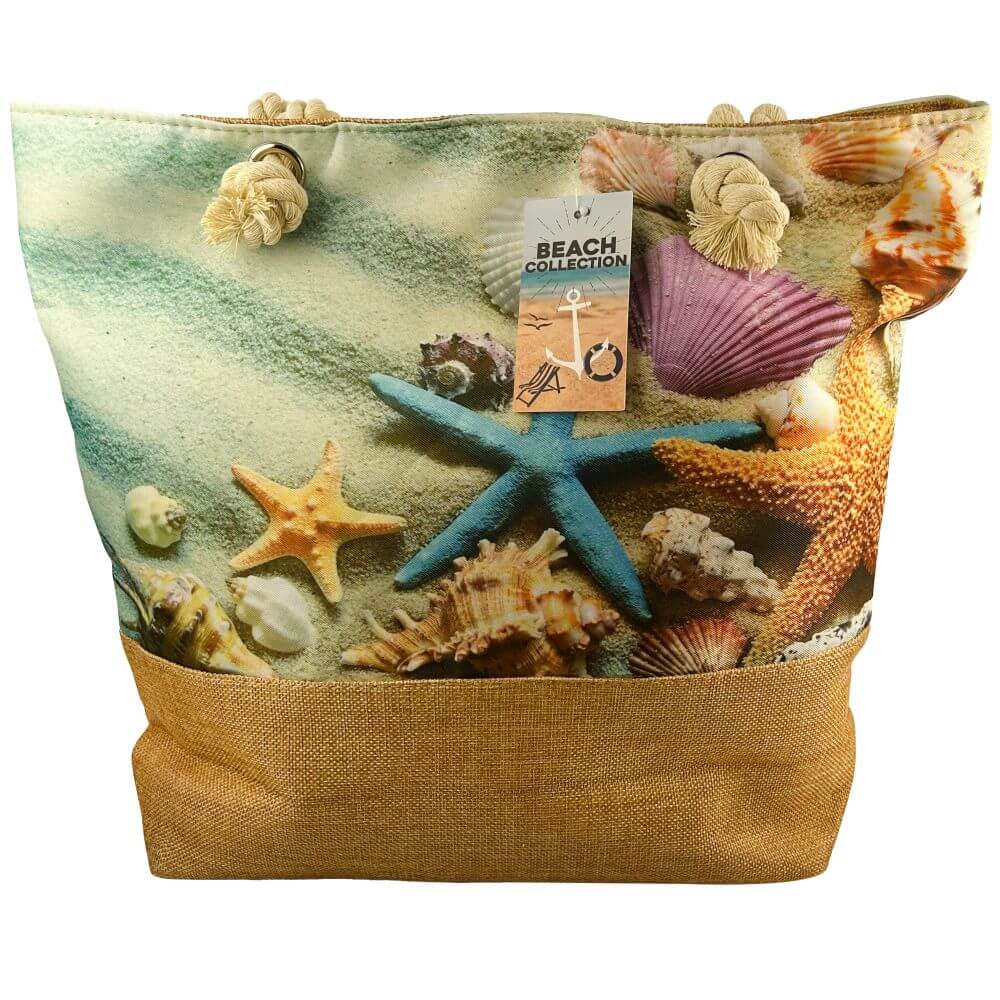 Shopper Einkaufstasche Strandtasche Beach Bag Tragetasche Maritim Meer Seestern Strand