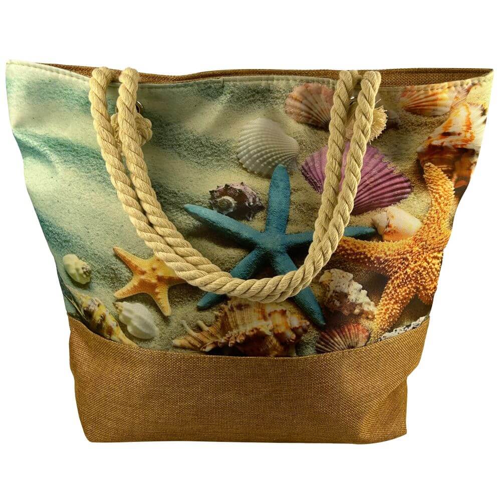 Shopper Einkaufstasche Strandtasche Beach Bag Tragetasche Maritim Meer Seestern Strand