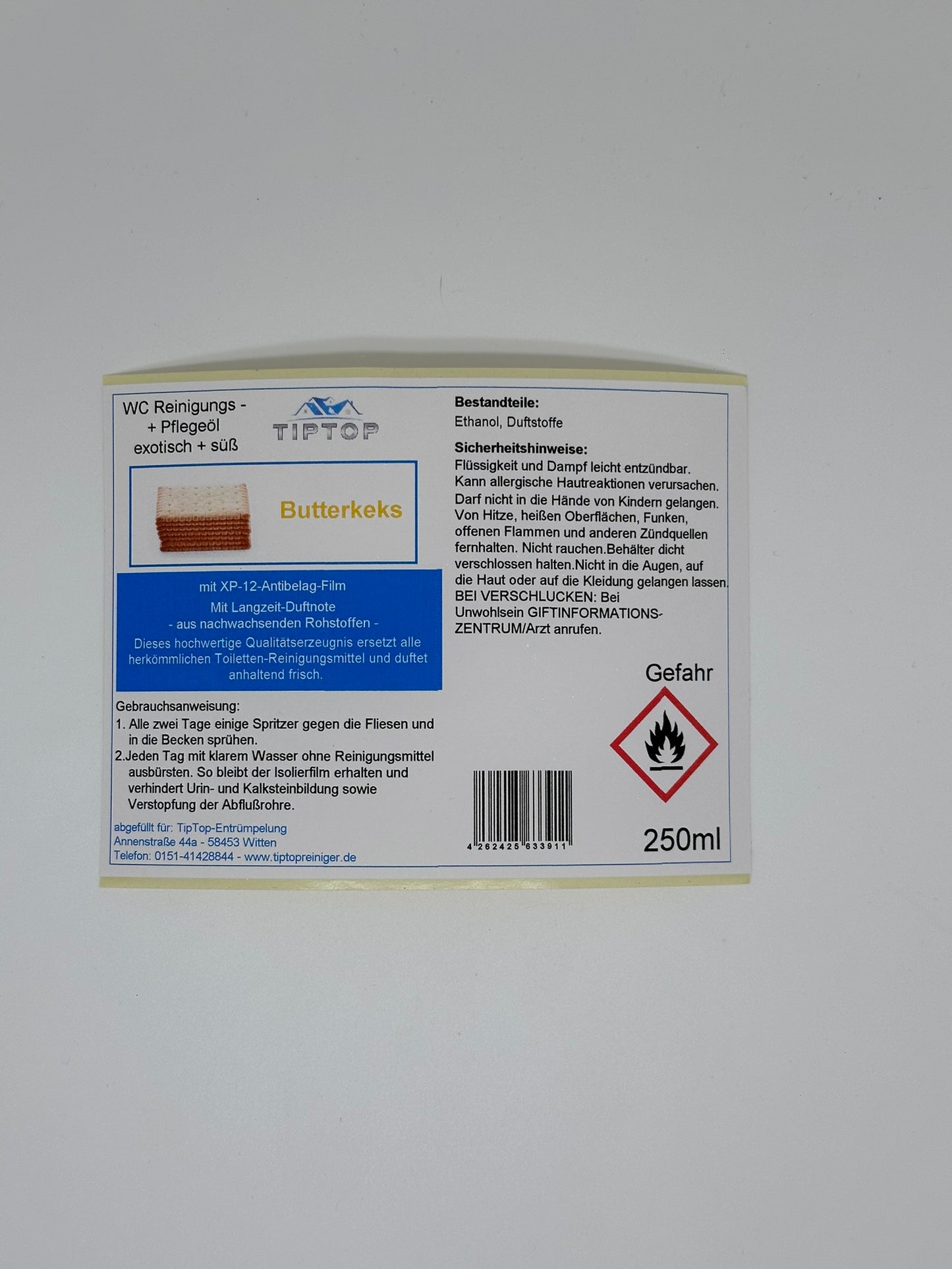 TipTop WC Reinigungs- und Pflegeöl - 250ml - exotisch + süß - mehrere Duftnoten zur Auswahl