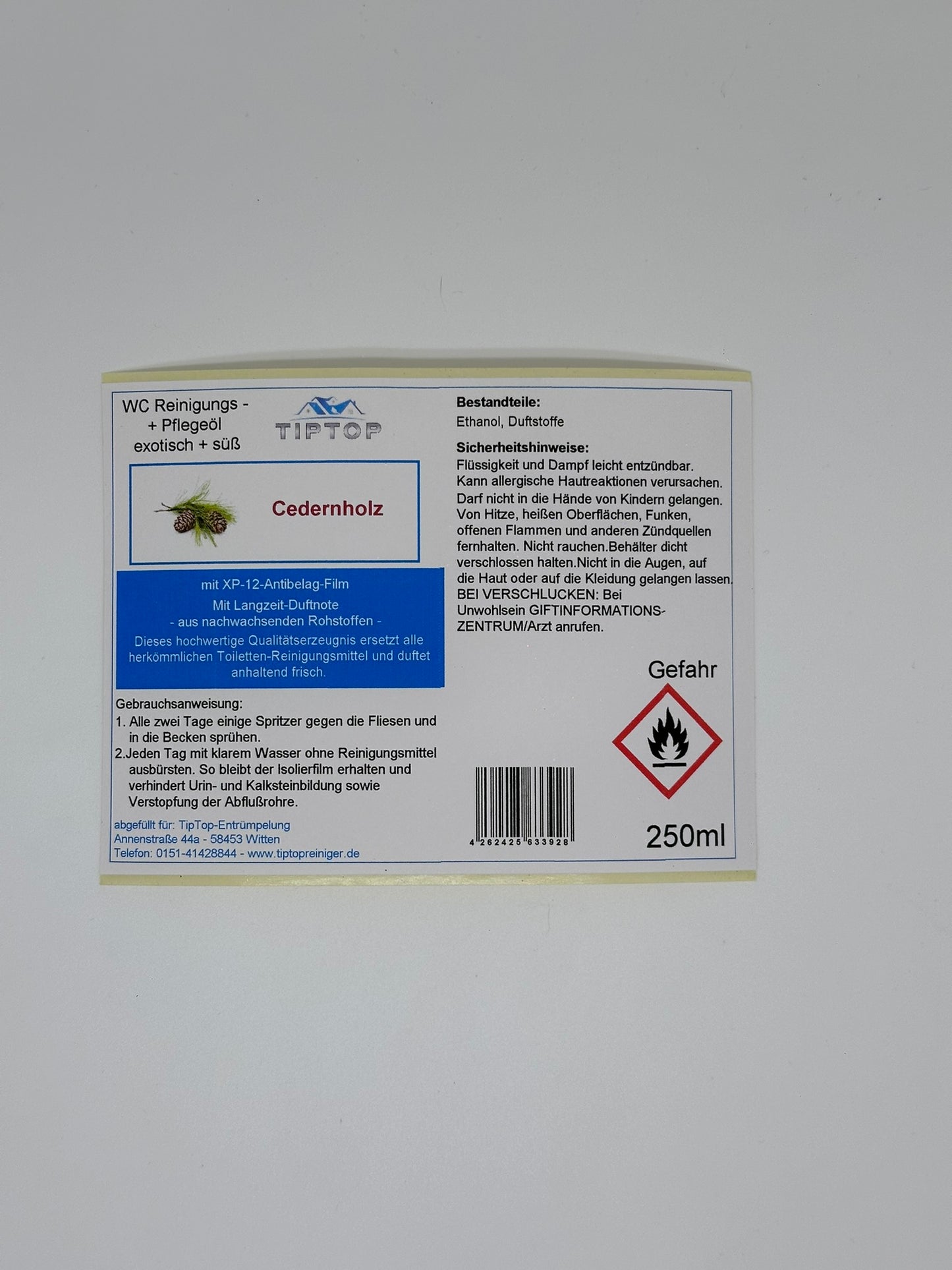 TipTop WC Reinigungs- und Pflegeöl - 250ml - exotisch + süß - mehrere Duftnoten zur Auswahl