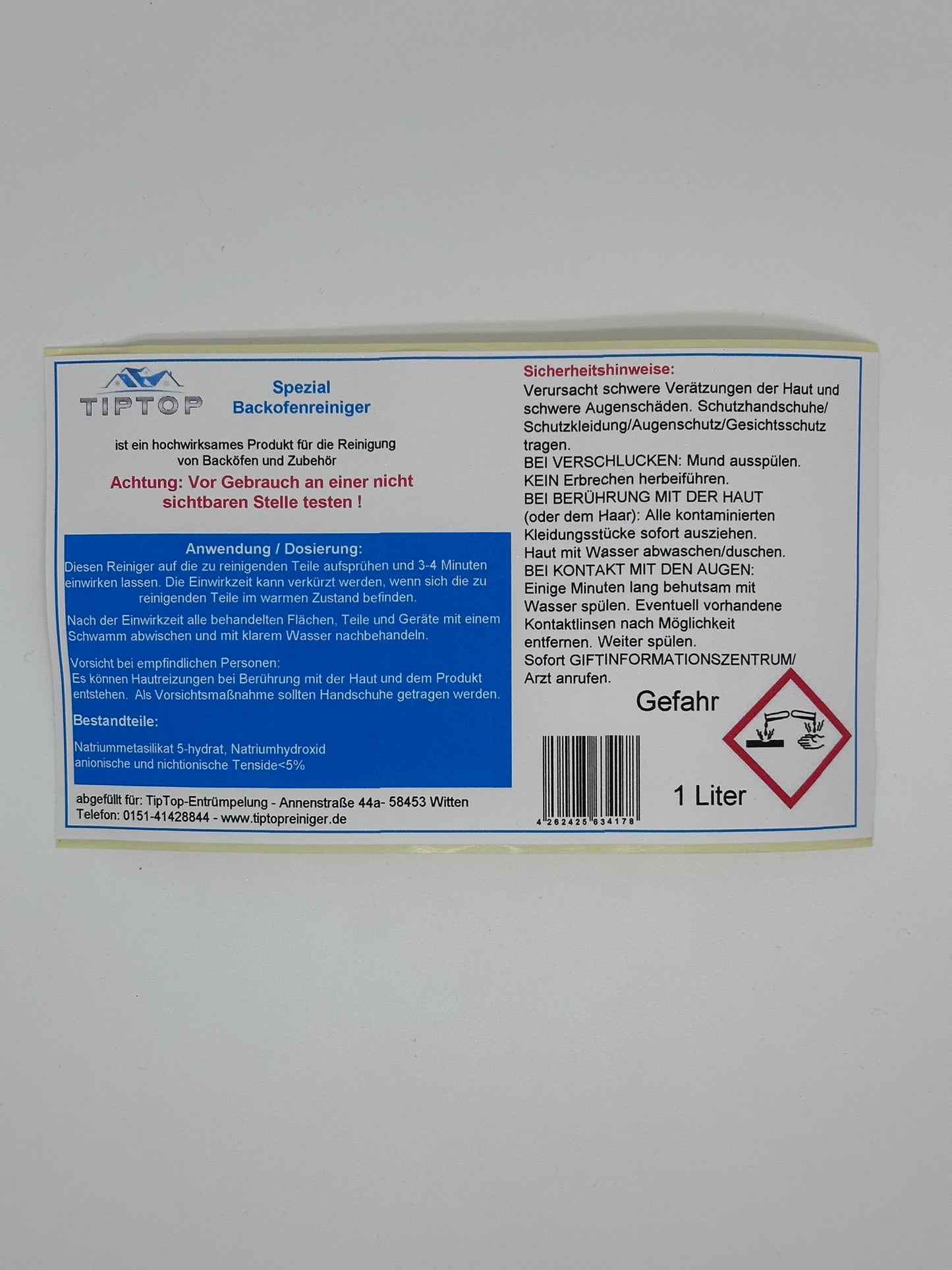 TIPTOP Spezial Backofenreiniger 1 Liter mit Sprühkopf plus Kunststoff Schaber