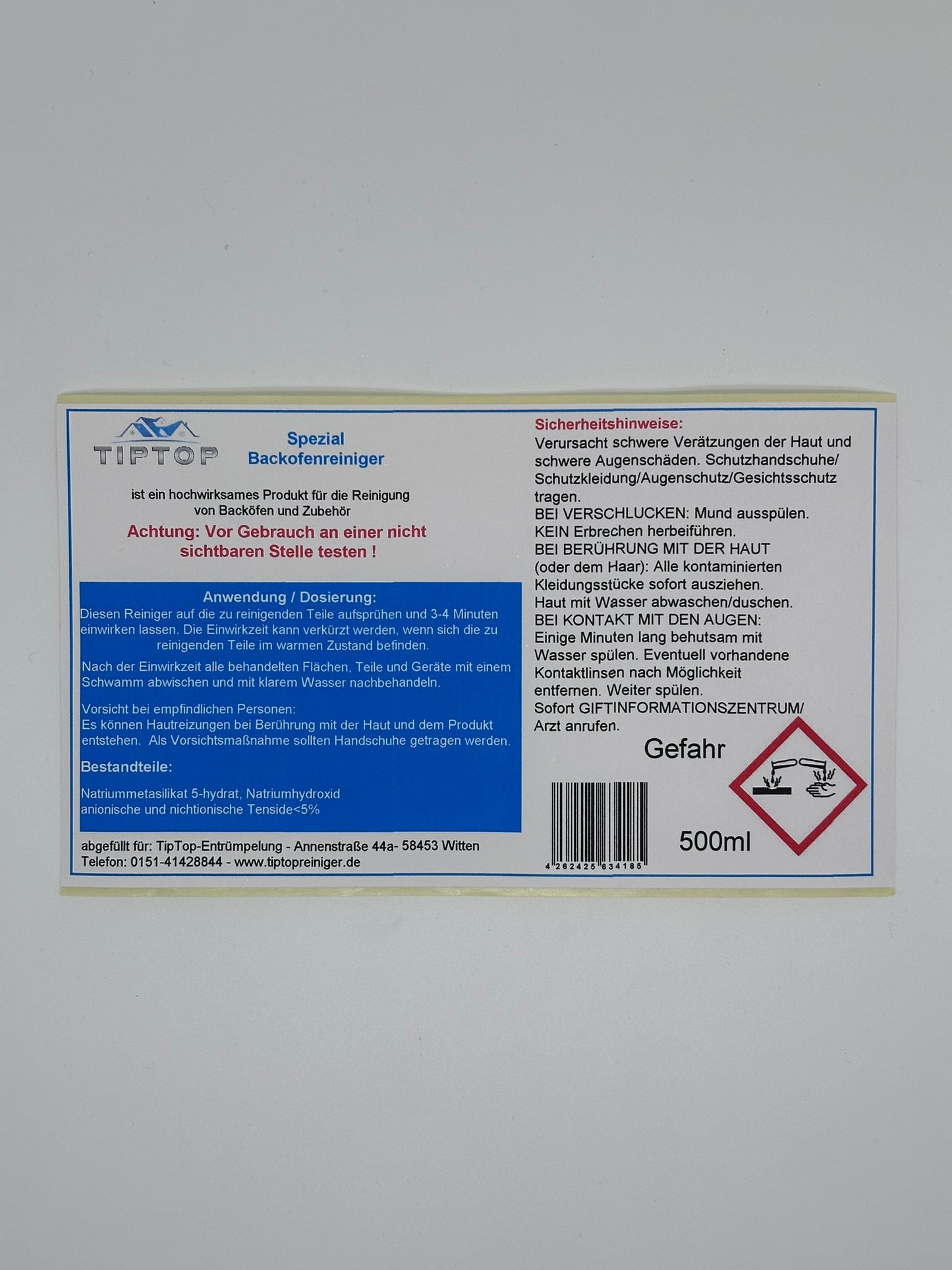 TIPTOP Spezial Backofenreiniger 500 ml mit Sprühkopf
