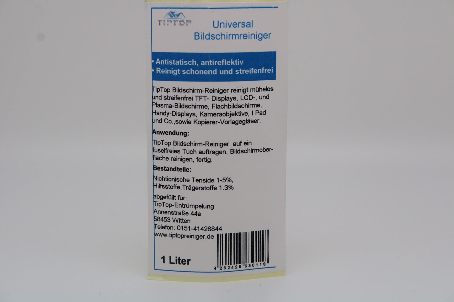 TIPTOP Universal Bildschirmreiniger + Microfasertuch 2 Größen zur Auswahl