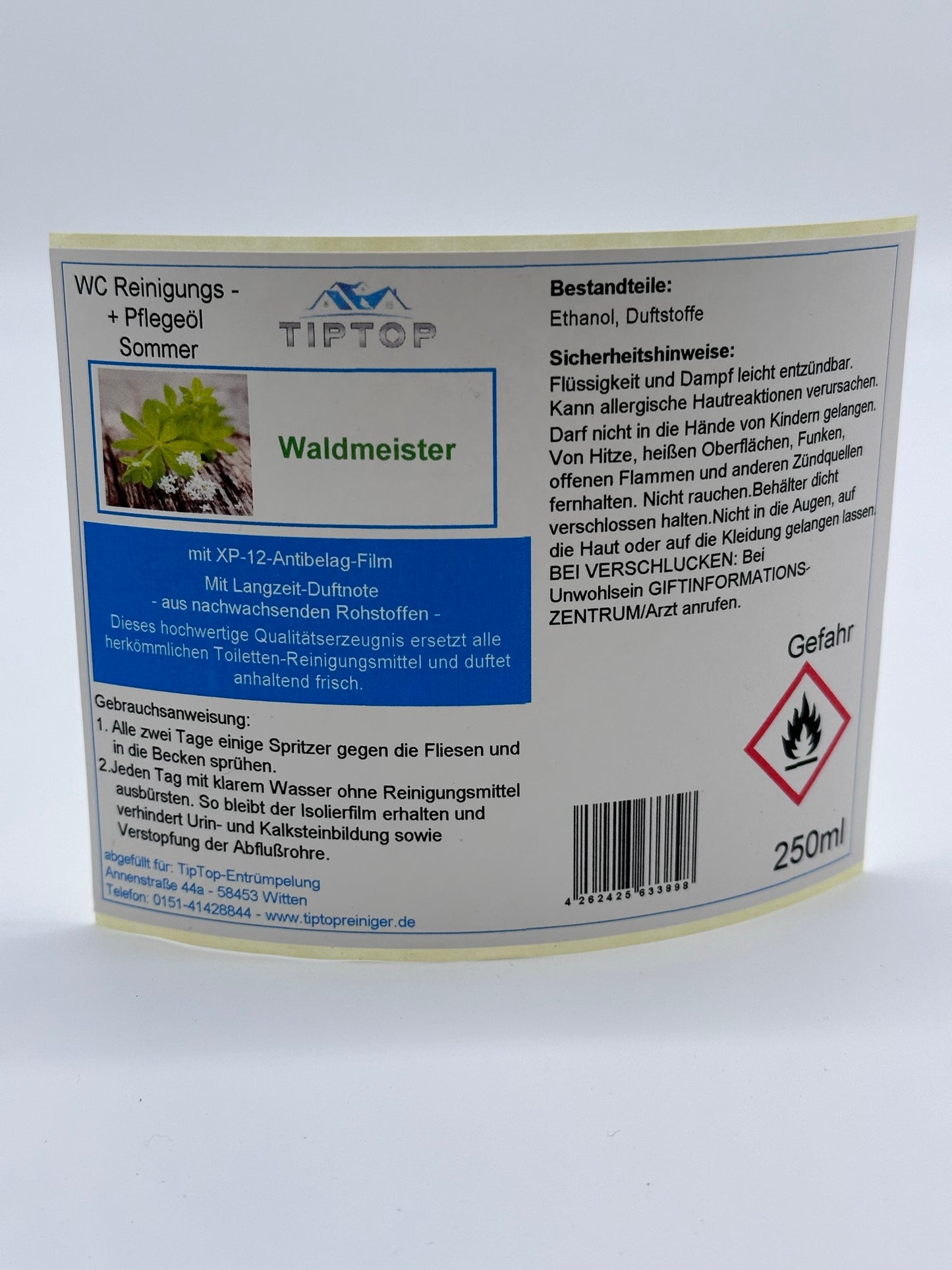 TIPTOP WC Reinigungs- und Pflegeöl - Sommer -250 ml - mehrere Duftnoten zur Auswahl