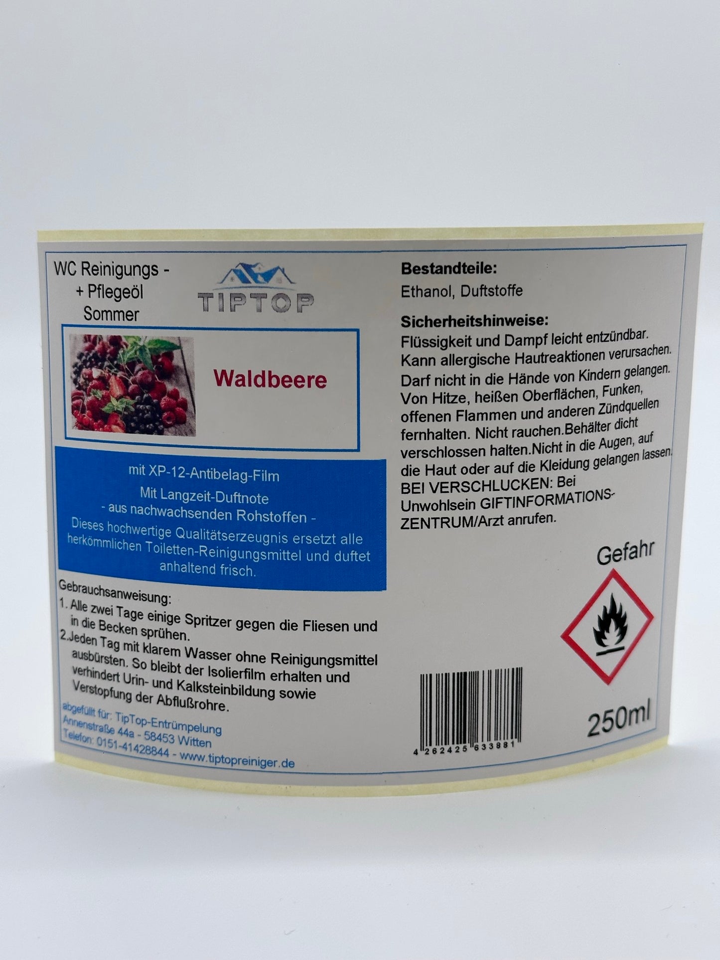 TIPTOP WC Reinigungs- und Pflegeöl - Sommer -250 ml - mehrere Duftnoten zur Auswahl