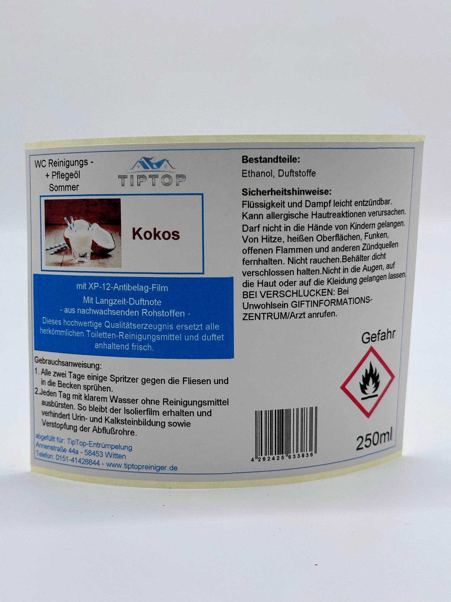 TIPTOP WC Reinigungs- und Pflegeöl - Sommer -250 ml - mehrere Duftnoten zur Auswahl