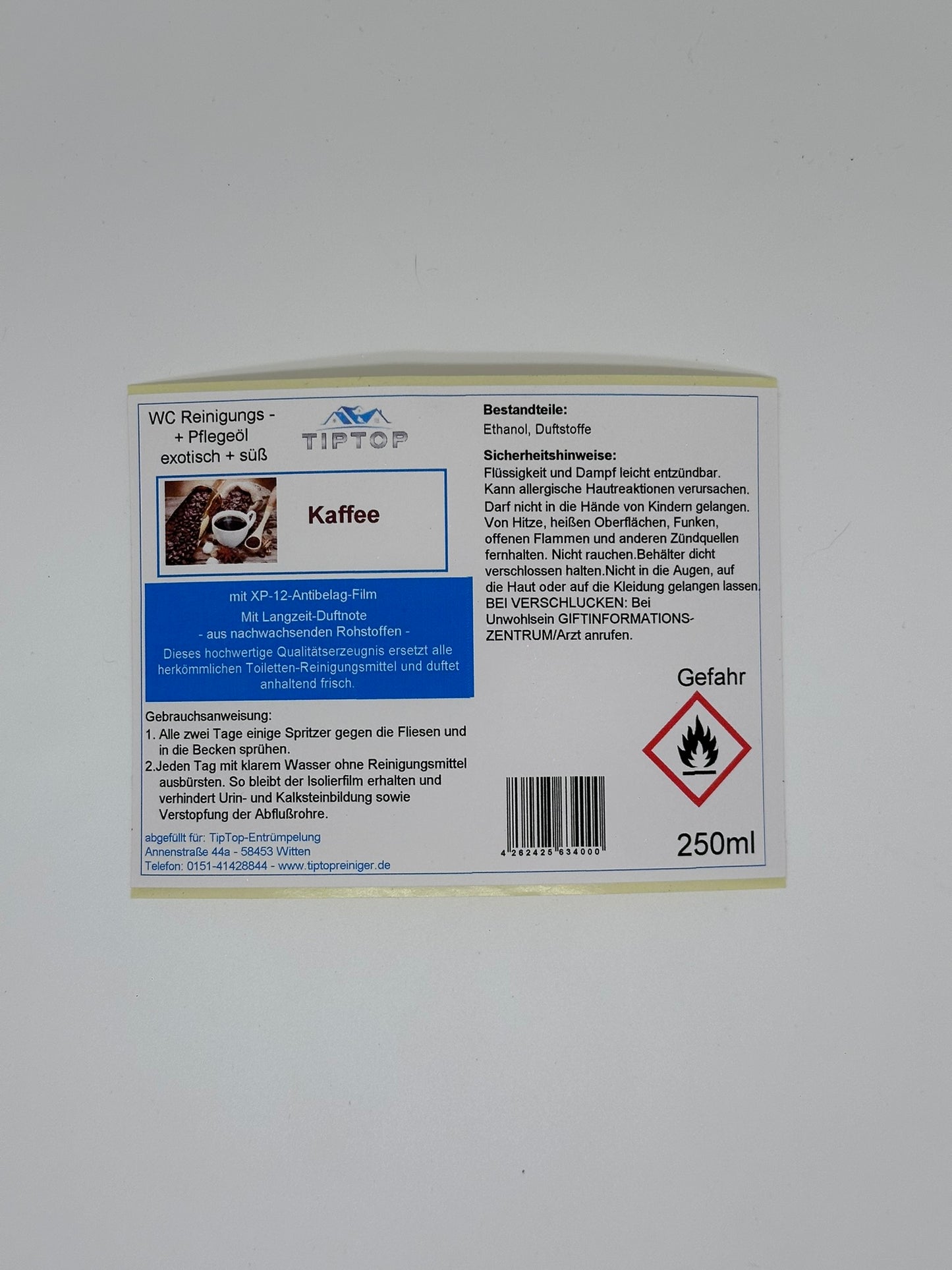 TipTop WC Reinigungs- und Pflegeöl - 250ml - exotisch + süß - mehrere Duftnoten zur Auswahl
