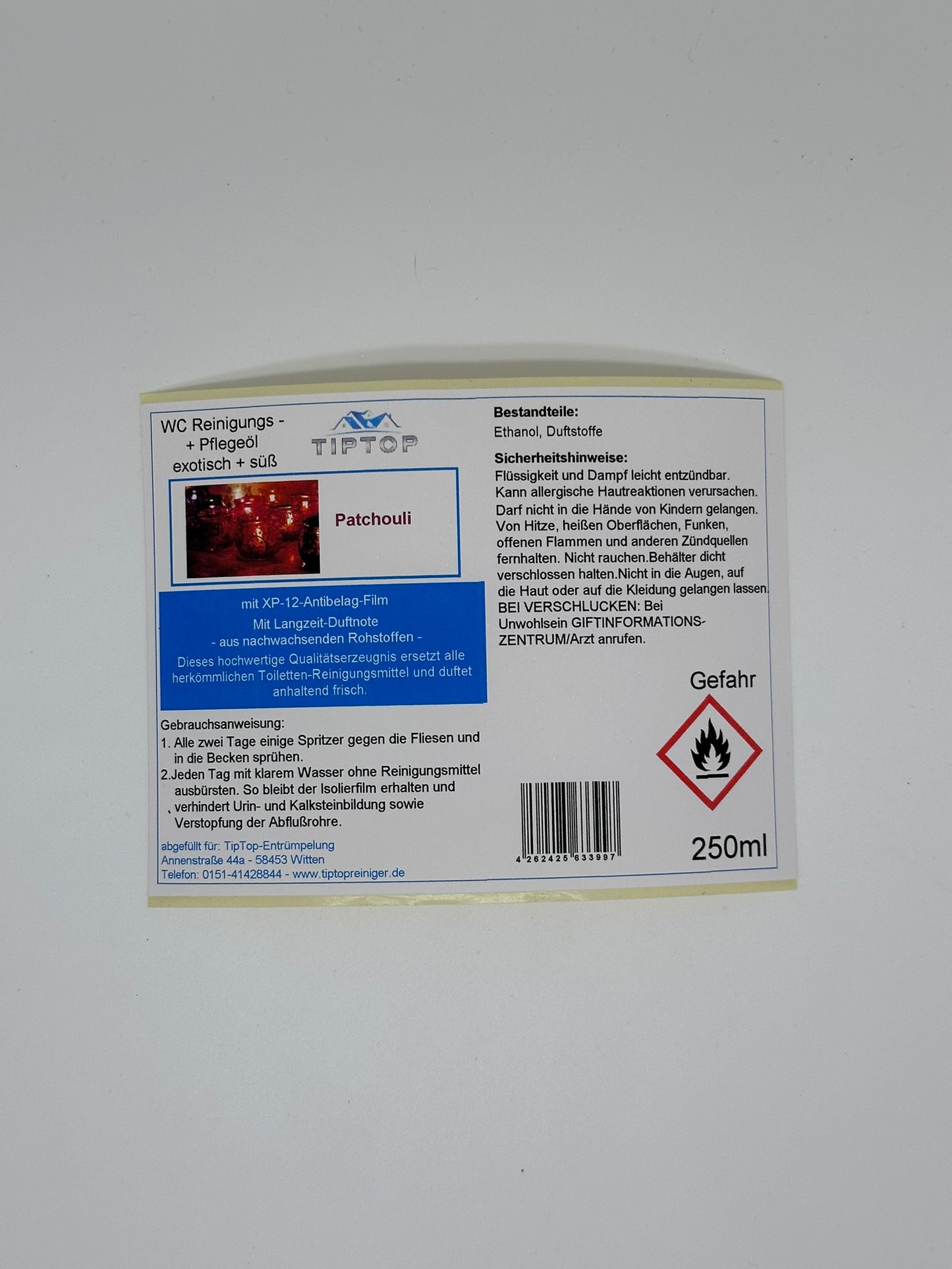 TipTop WC Reinigungs- und Pflegeöl - 250ml - exotisch + süß - mehrere Duftnoten zur Auswahl