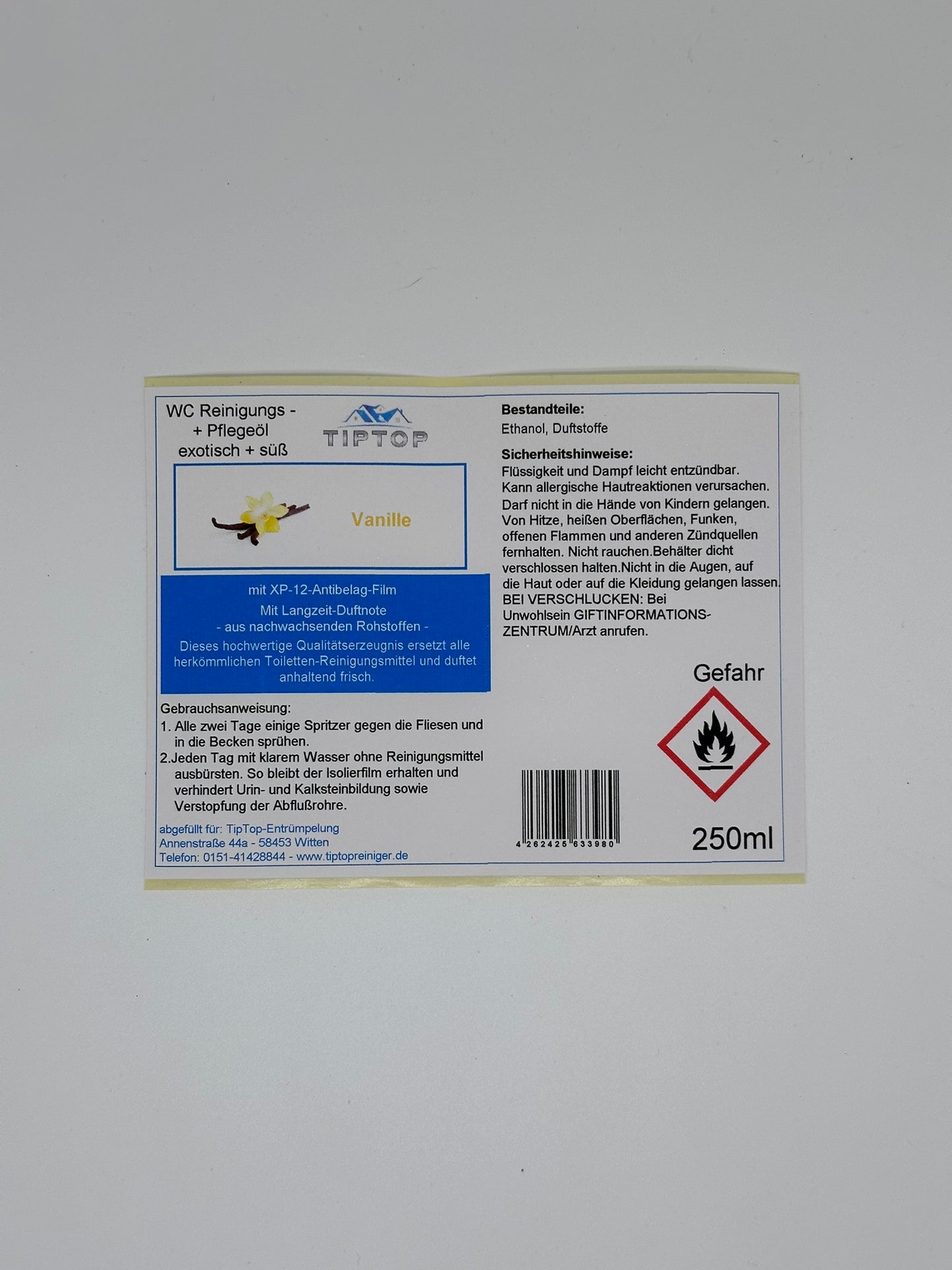 TipTop WC Reinigungs- und Pflegeöl - 250ml - exotisch + süß - mehrere Duftnoten zur Auswahl