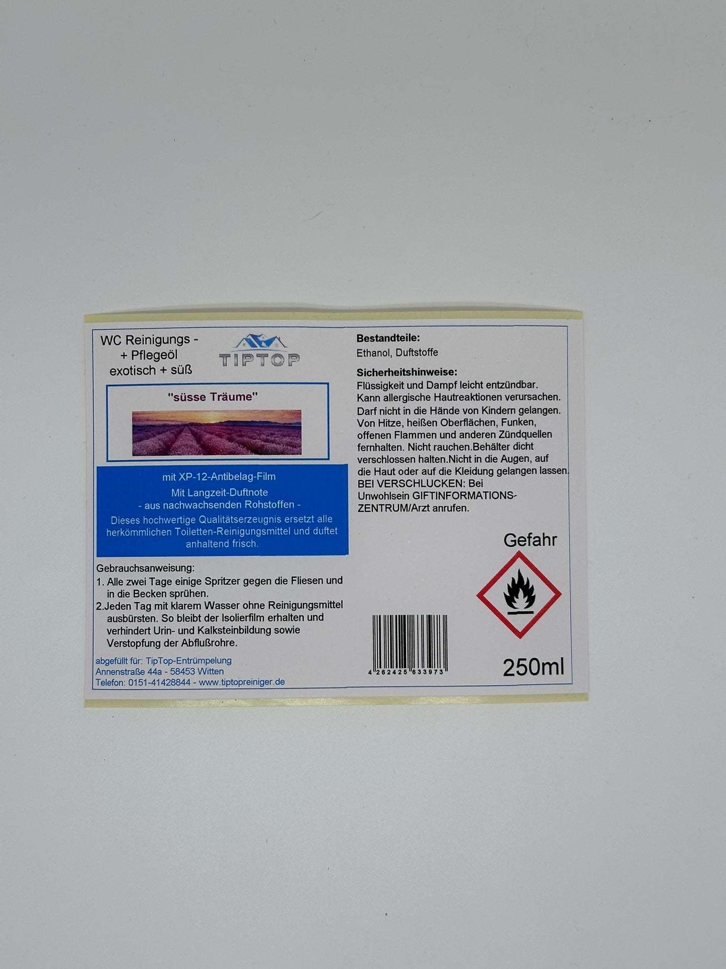 TipTop WC Reinigungs- und Pflegeöl - 250ml - exotisch + süß - mehrere Duftnoten zur Auswahl