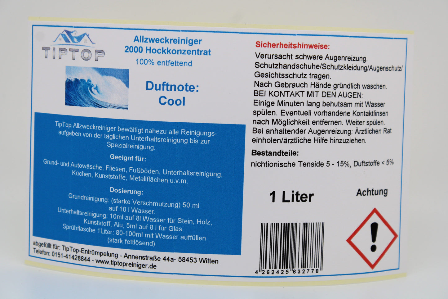 TIPTOP Allzweckreiniger 2000 Konzentrat 1 Liter mit Dosierkopf - Duftnoten zur Auswahl