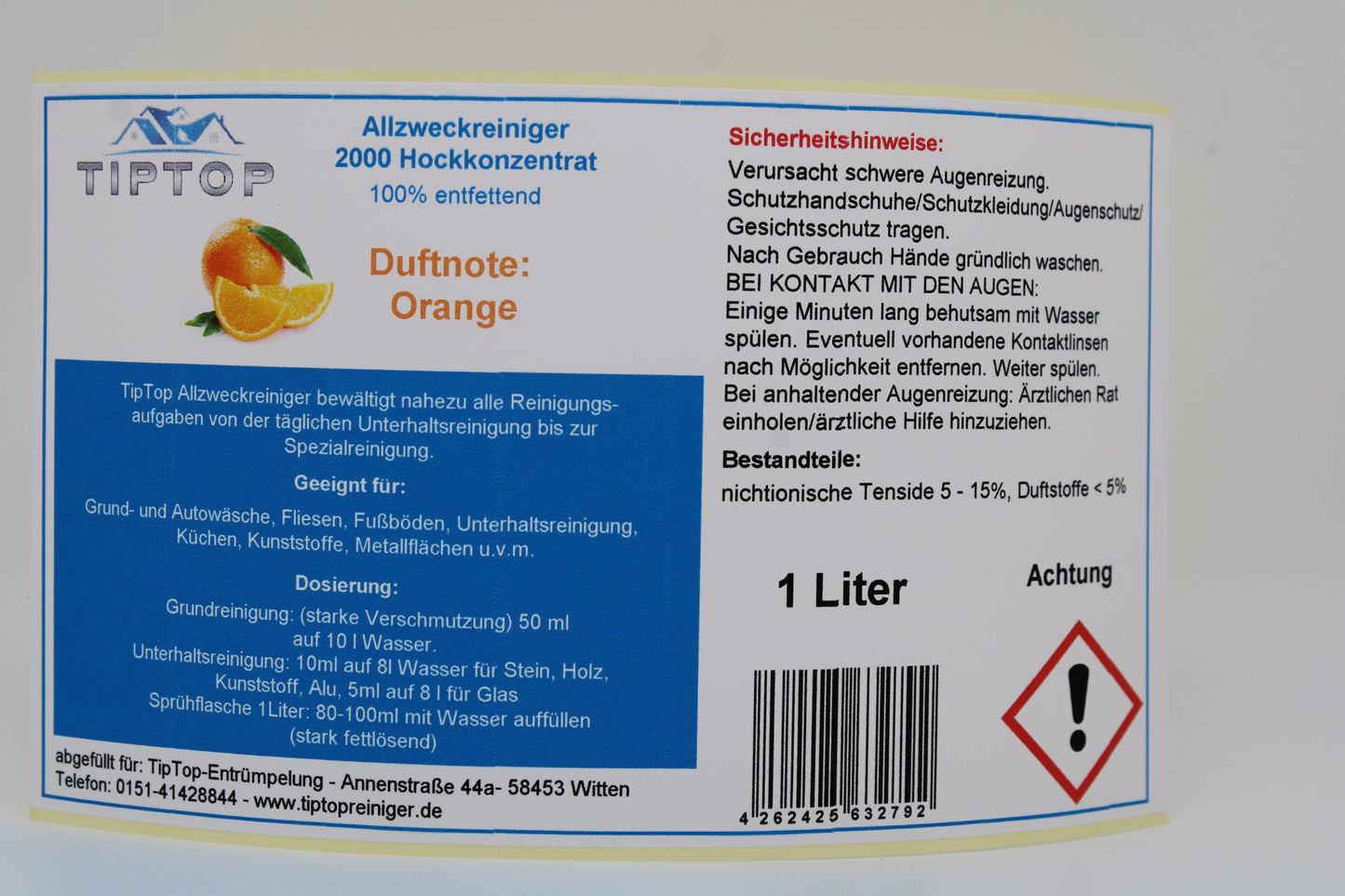 TIPTOP Allzweckreiniger 2000 Konzentrat 1 Liter mit Dosierkopf - Duftnoten zur Auswahl