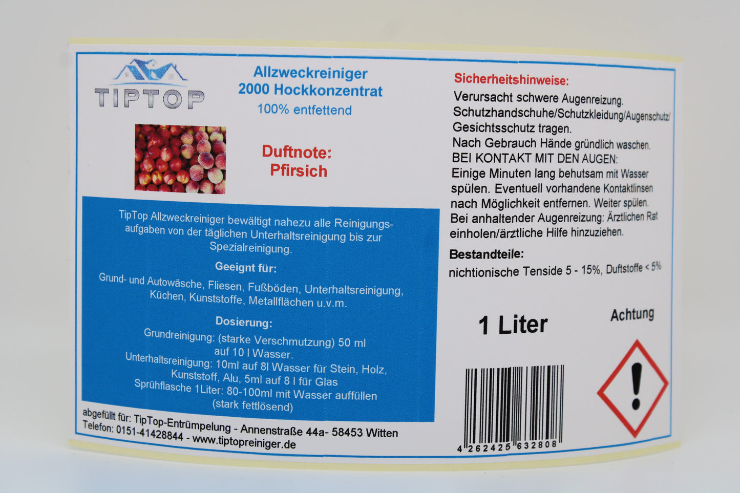 TIPTOP Allzweckreiniger 2000 Konzentrat 1 Liter mit Dosierkopf - Duftnoten zur Auswahl