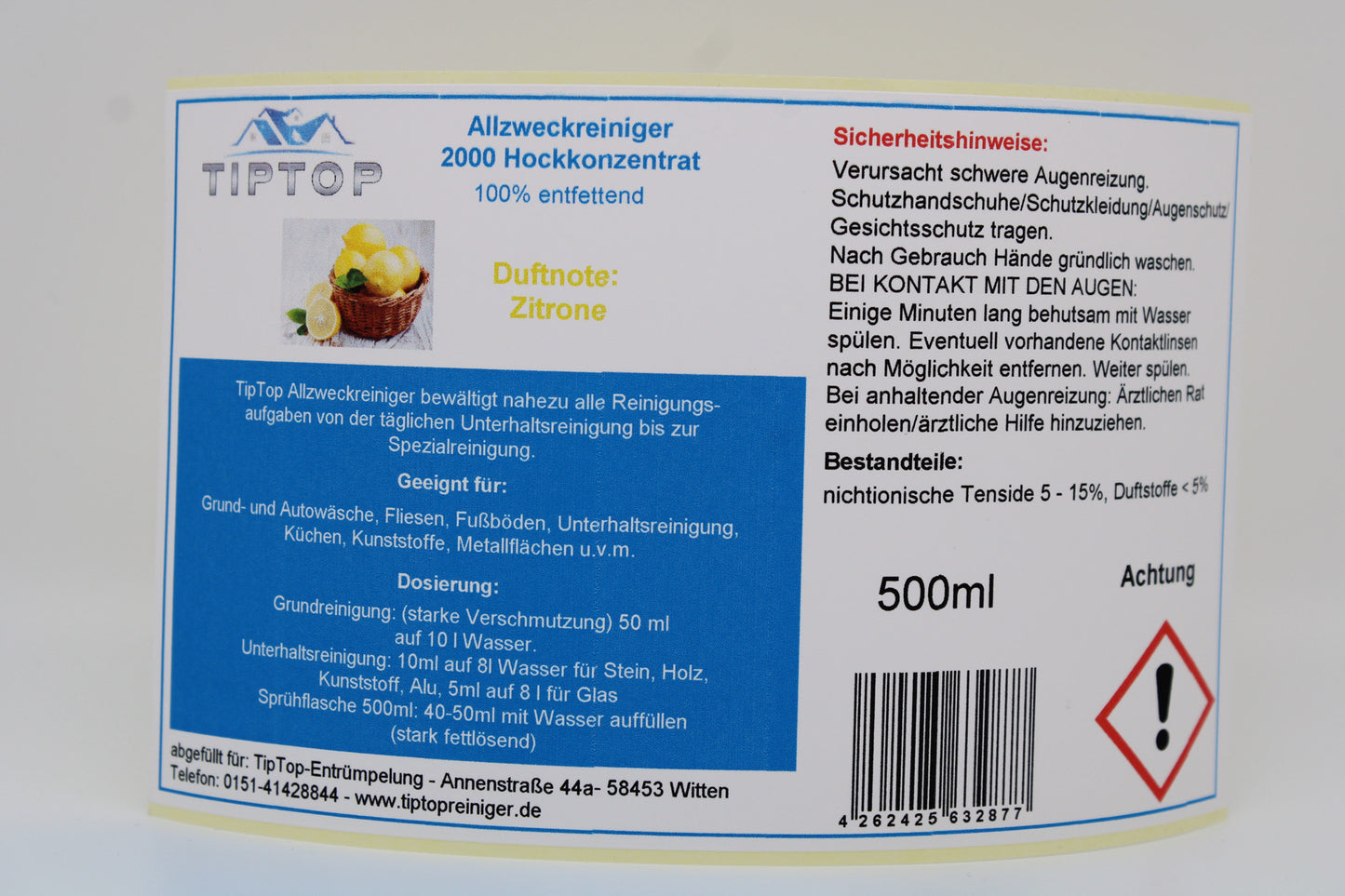 TIPTOP Allzweckreiniger 2000 Konzentrat 500 ml mit Dosierkopf - mehrere Duftnoten zur Auswahl