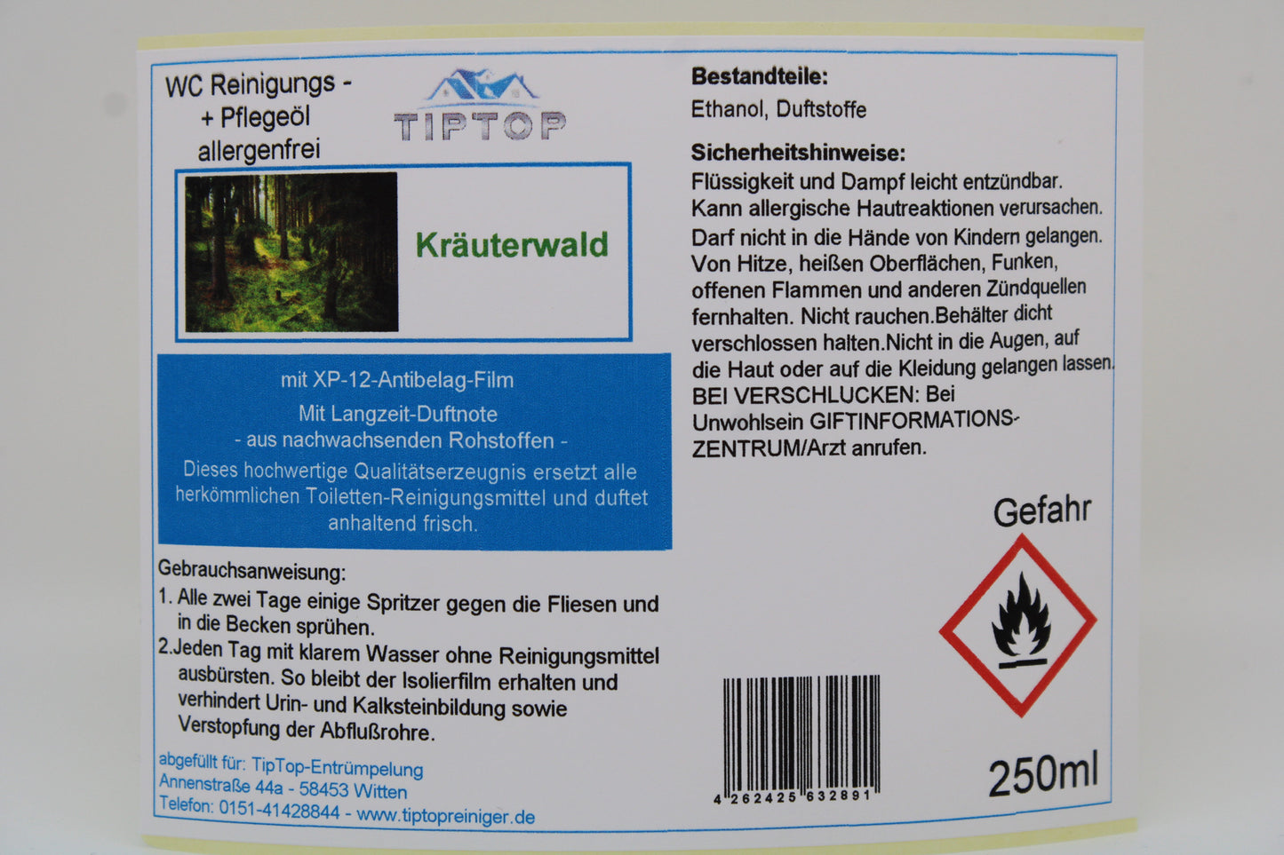 TIPTOP WC Reinigungs- und Pflegeöl - allergenfrei -250ml - mehrere Duftnoten zur Auswahl