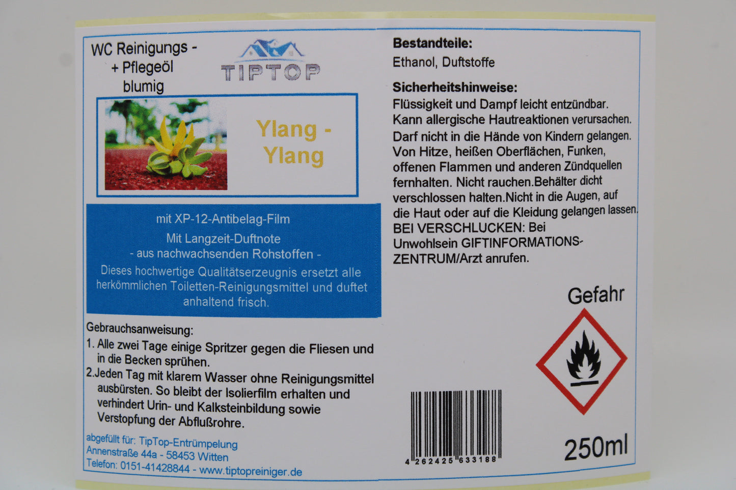TIPTOP WC Reinigungs- und Pflegeöl - blumig -250 ml - mehrere Duftnoten zur Auswahl