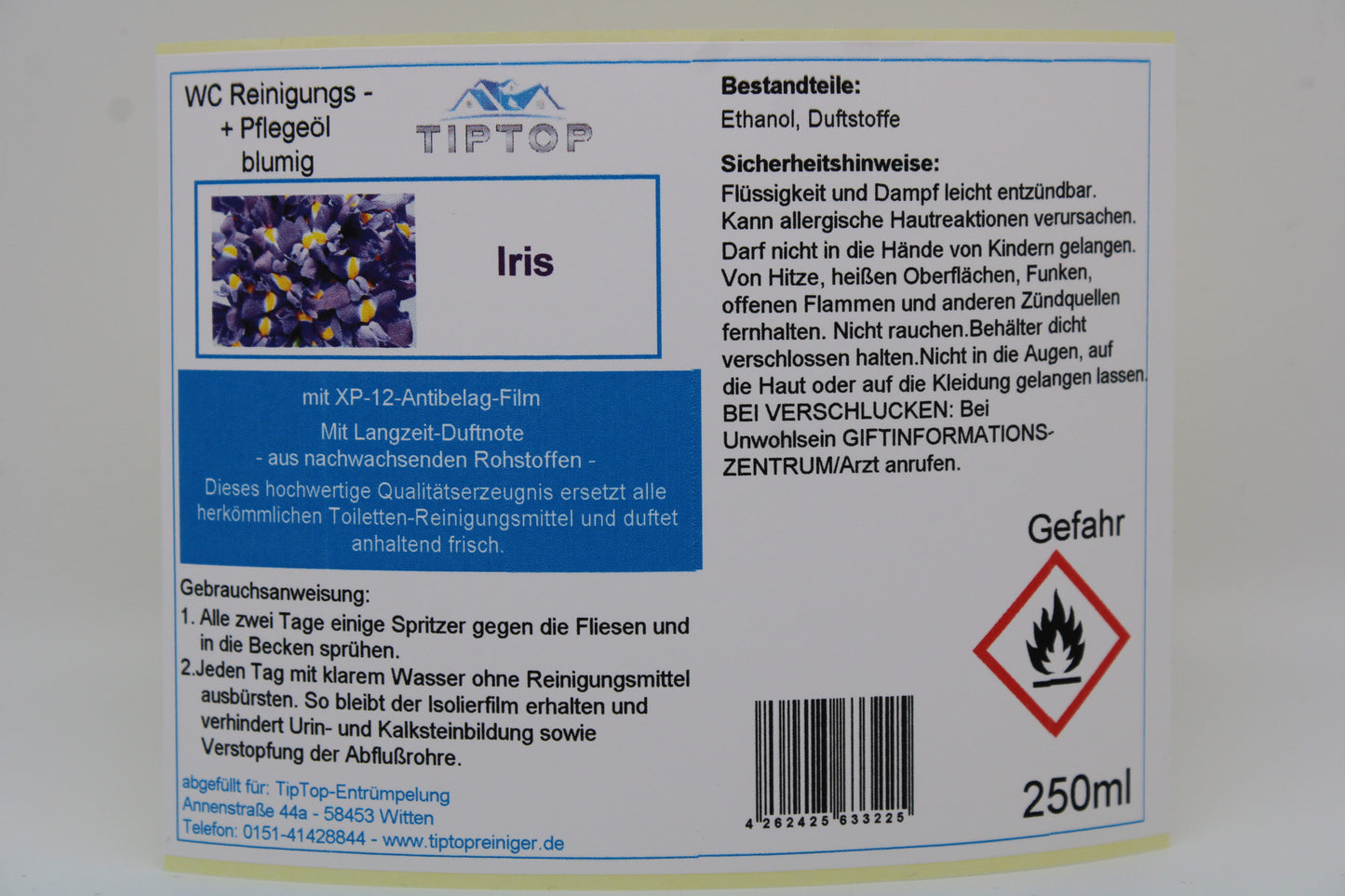 TIPTOP WC Reinigungs- und Pflegeöl - blumig -250 ml - mehrere Duftnoten zur Auswahl