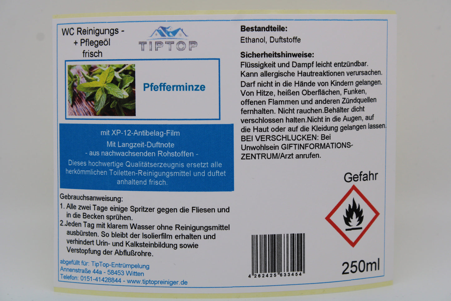 TIPTOP WC Reinigungs- und Pflegeöl - frisch -250 ml - mehrere Duftnoten zur Auswahl