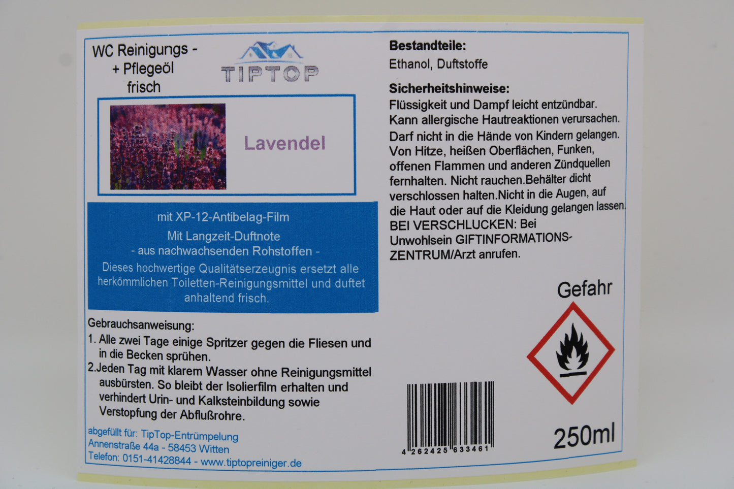 TIPTOP WC Reinigungs- und Pflegeöl - frisch -250 ml - mehrere Duftnoten zur Auswahl