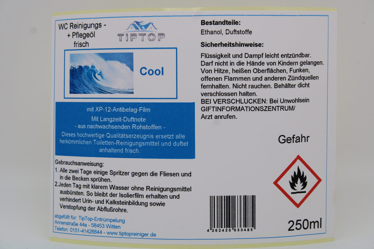 TIPTOP WC Reinigungs- und Pflegeöl - frisch -250 ml - mehrere Duftnoten zur Auswahl