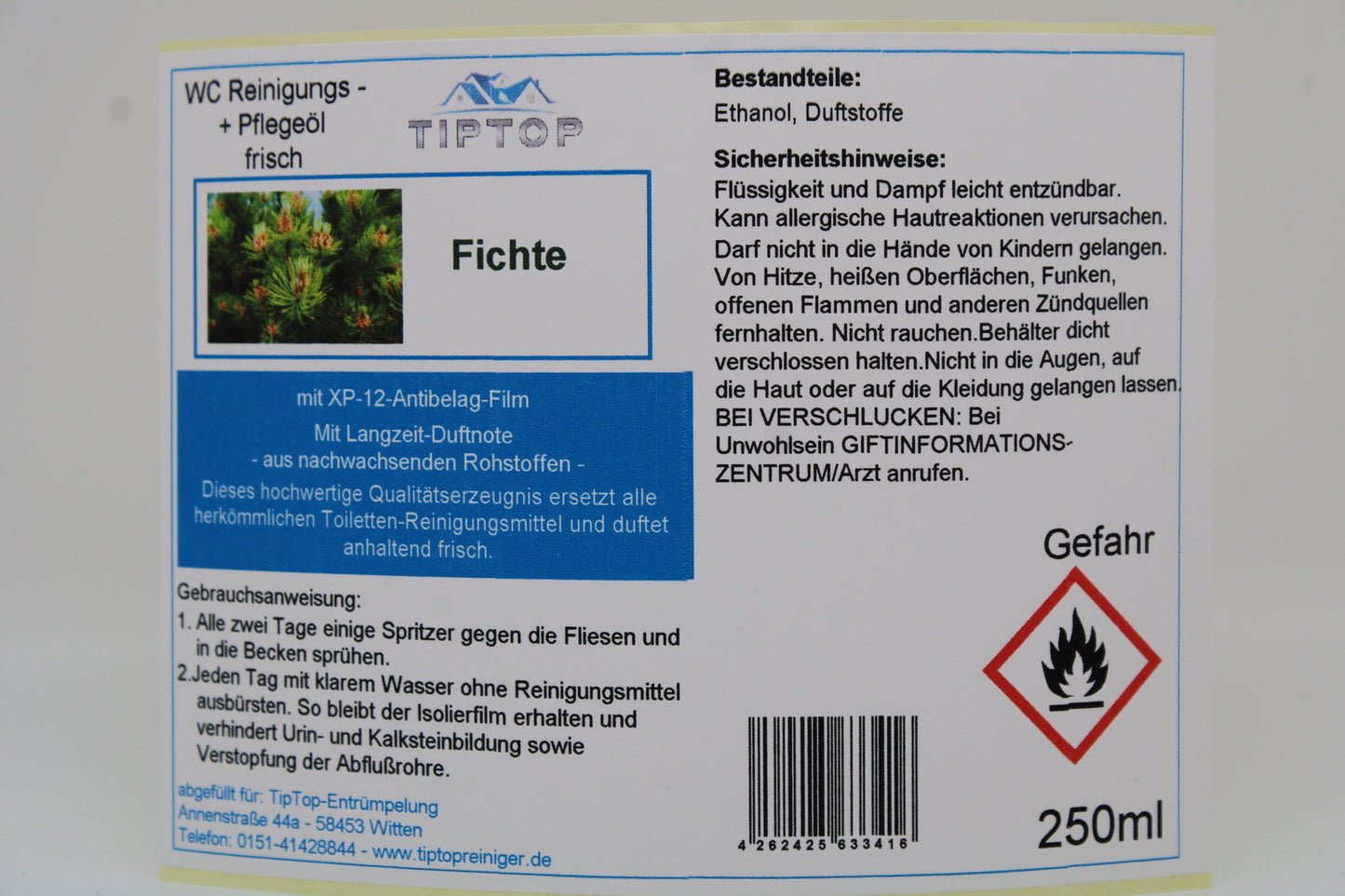 TIPTOP WC Reinigungs- und Pflegeöl - frisch -250 ml - mehrere Duftnoten zur Auswahl