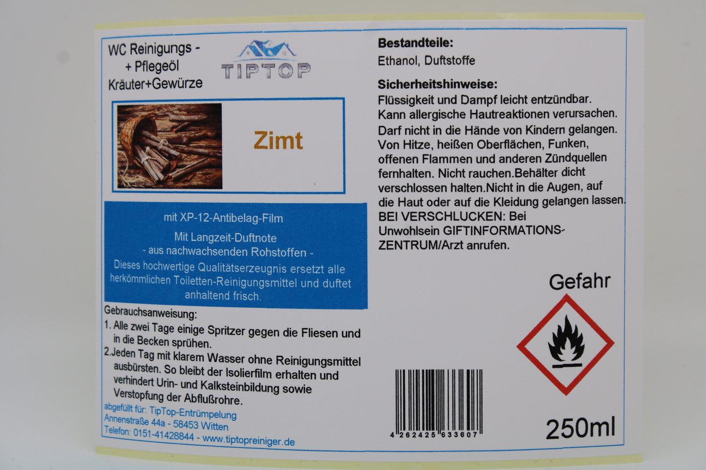 TIPTOP WC Reinigungs- und Pflegeöl - Kräuter und Gewürze -250 ml - mehrere Duftnoten zur Auswahl