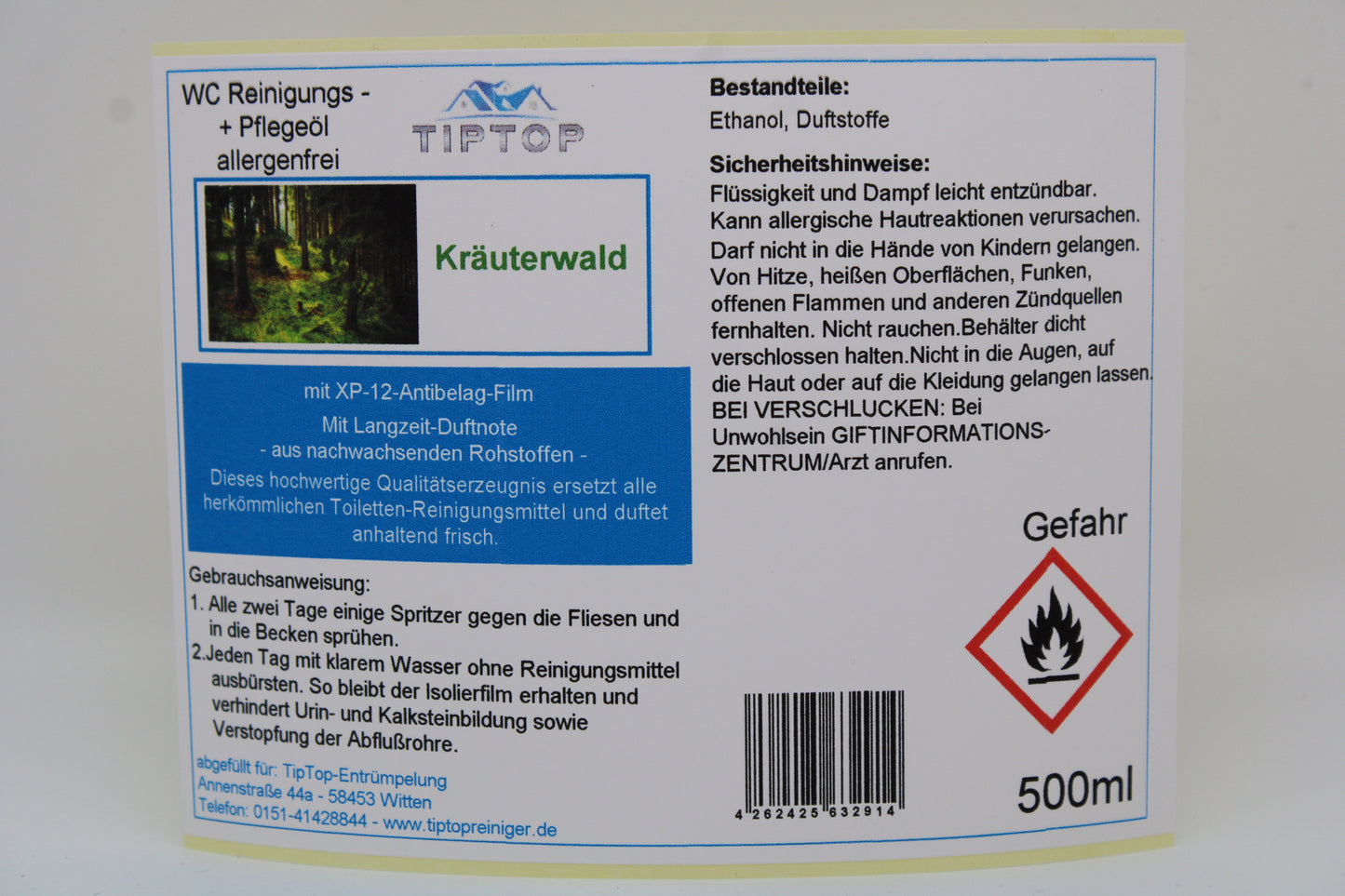 TIPTOP WC Reinigungs- und Pflegeöl - allergenfrei -500ml - mehrere Duftnoten zur Auswahl