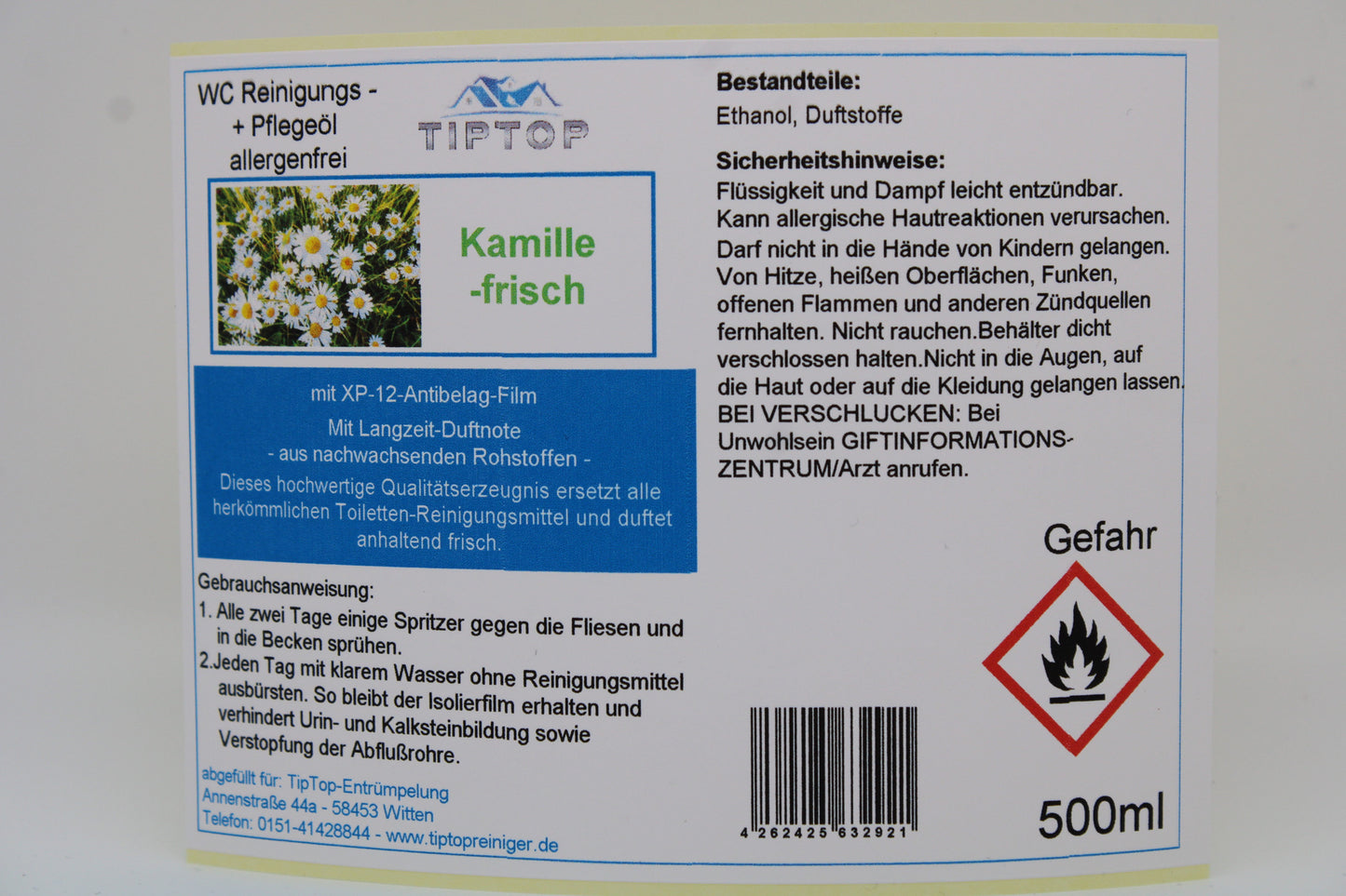 TIPTOP WC Reinigungs- und Pflegeöl - allergenfrei -500ml - mehrere Duftnoten zur Auswahl