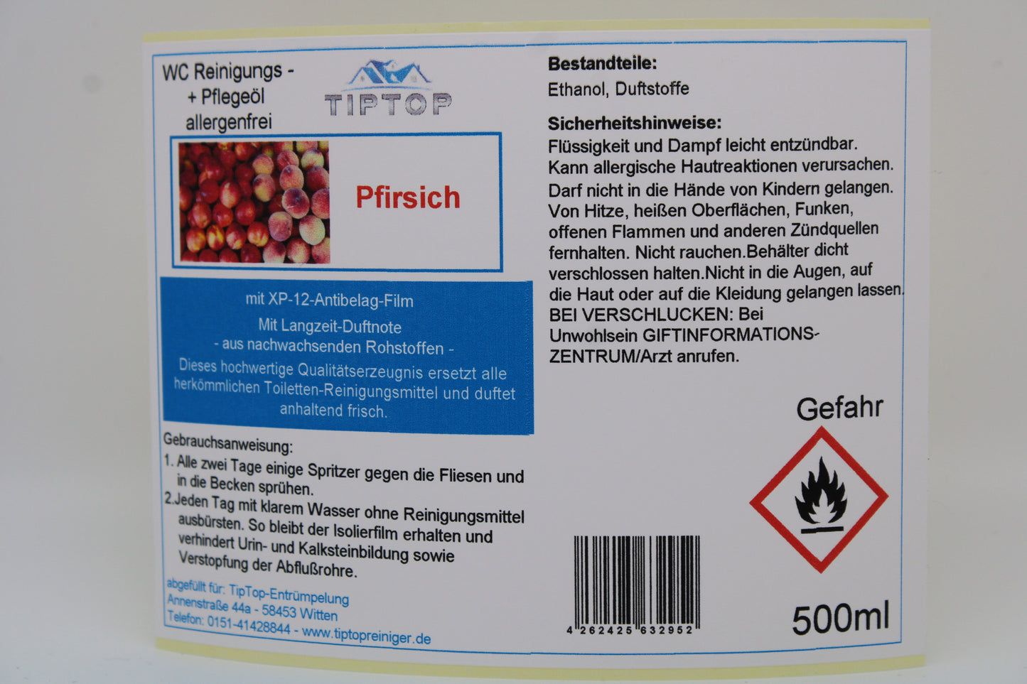 TIPTOP WC Reinigungs- und Pflegeöl - allergenfrei -500ml - mehrere Duftnoten zur Auswahl