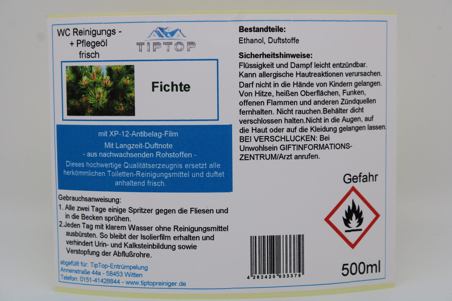 TIPTOP WC Reinigungs- und Pflegeöl - frisch -500 ml - mehrere Duftnoten zur Auswahl