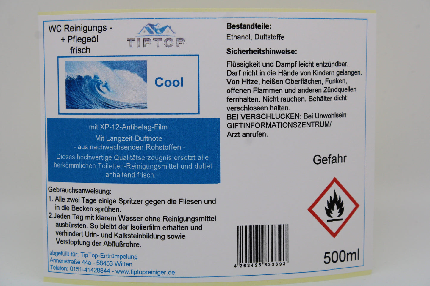TIPTOP WC Reinigungs- und Pflegeöl - frisch -500 ml - mehrere Duftnoten zur Auswahl
