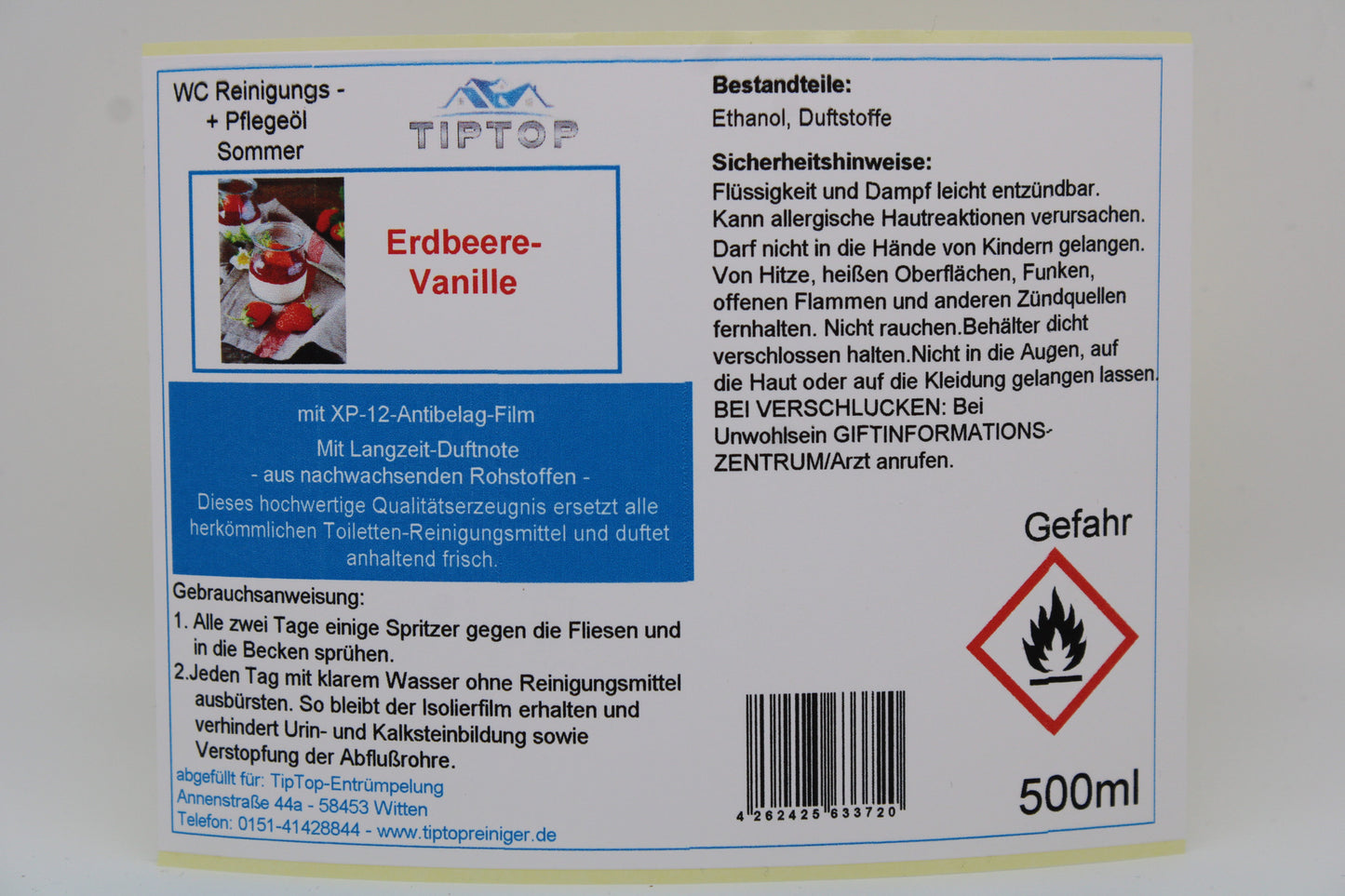 TIPTOP WC Reinigungs- und Pflegeöl - Sommer -500 ml - mehrere Duftnoten zur Auswahl