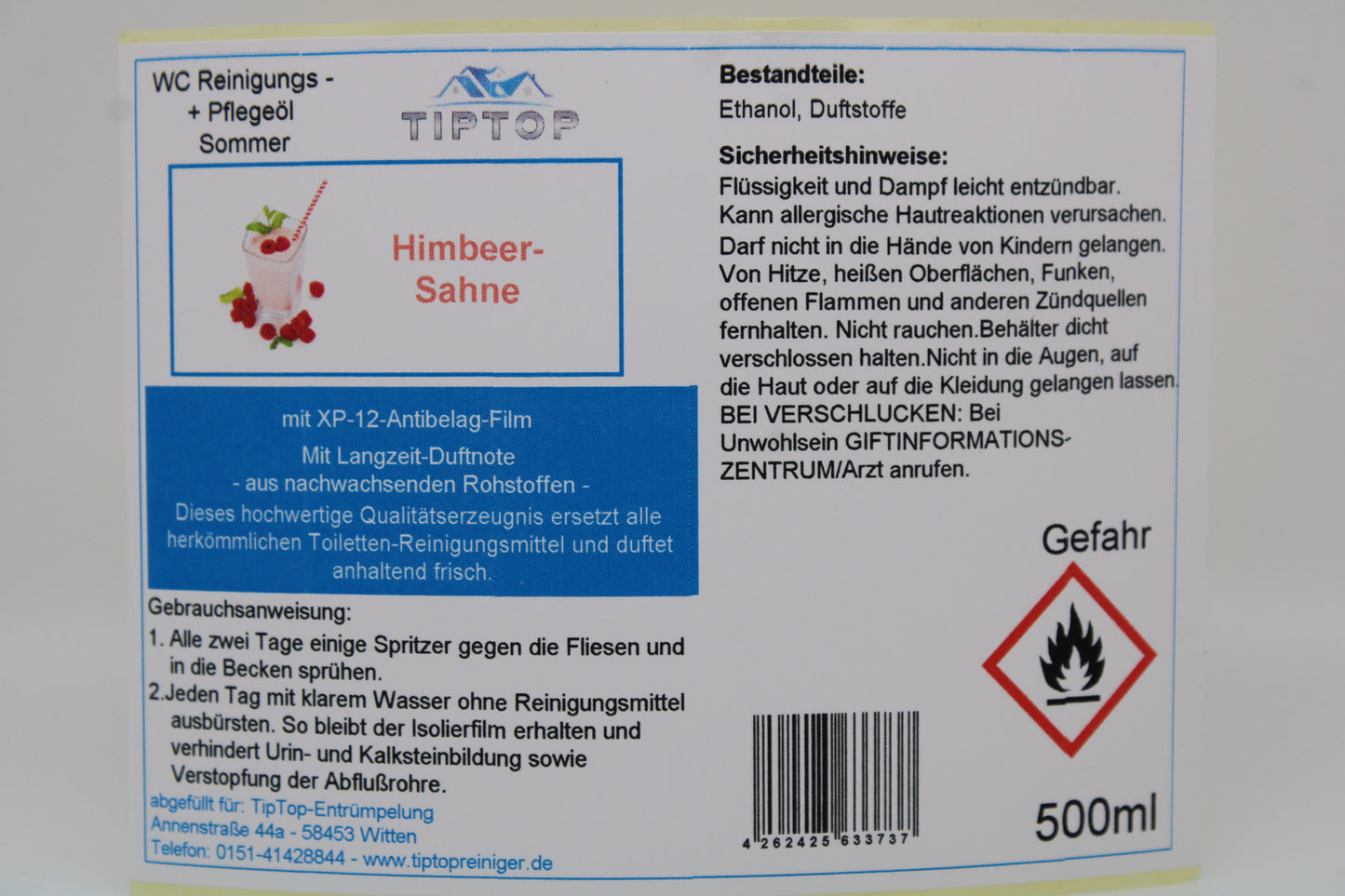TIPTOP WC Reinigungs- und Pflegeöl - Sommer -500 ml - mehrere Duftnoten zur Auswahl