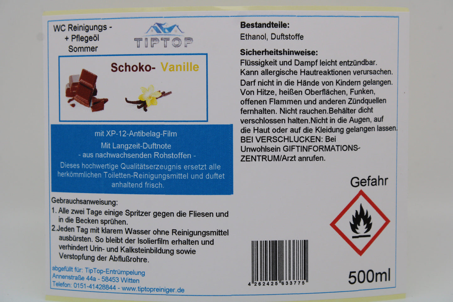 TIPTOP WC Reinigungs- und Pflegeöl - Sommer -500 ml - mehrere Duftnoten zur Auswahl