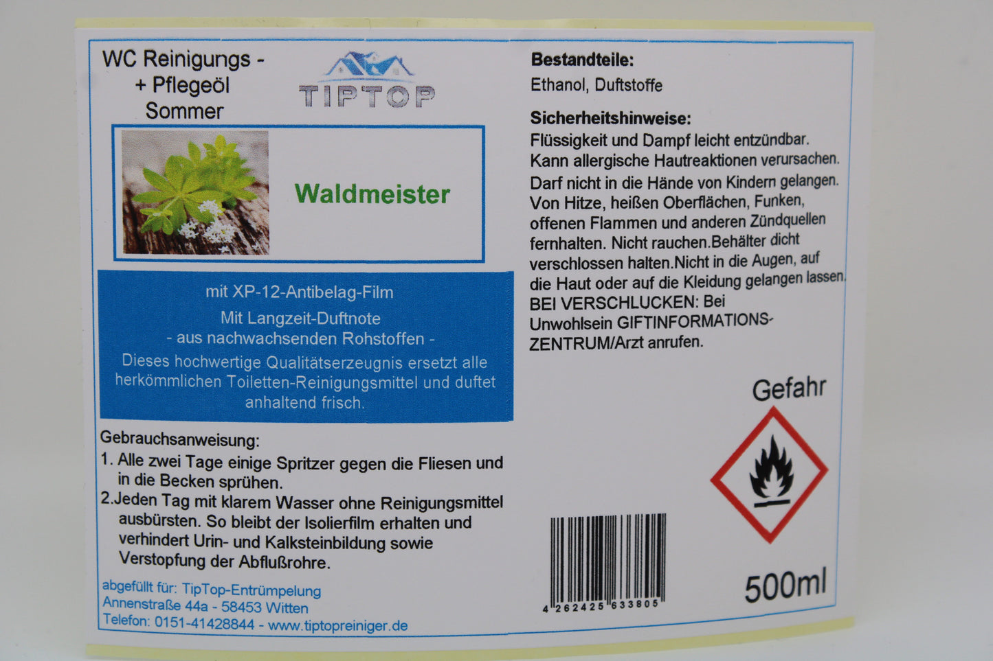 TIPTOP WC Reinigungs- und Pflegeöl - Sommer -500 ml - mehrere Duftnoten zur Auswahl