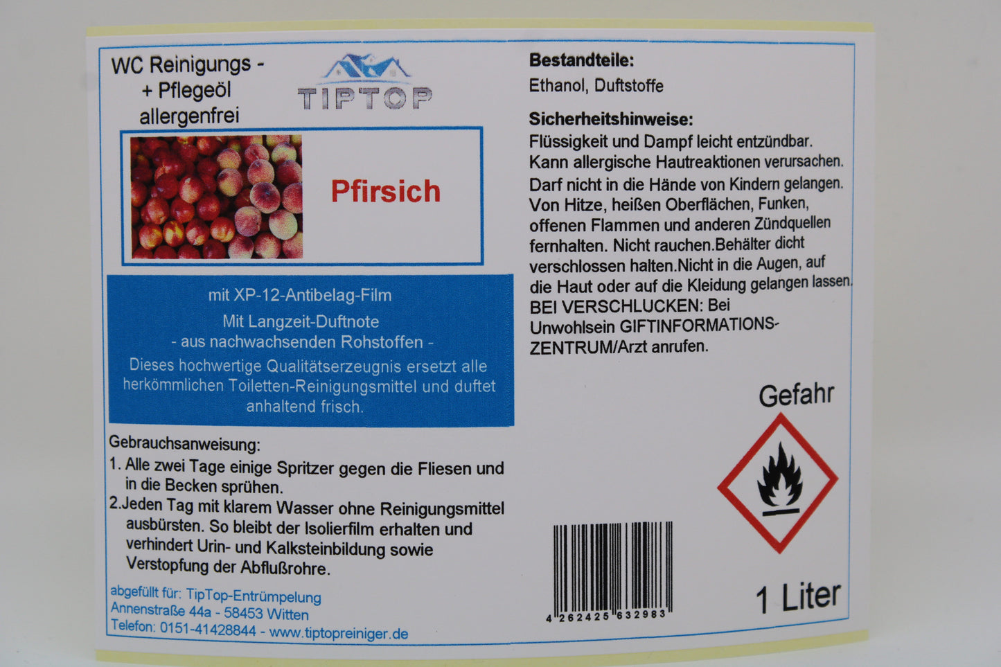 TIPTOP WC Reinigungs- und Pflegeöl - allergenfrei -1 Liter - mehrere Duftnoten zur Auswahl