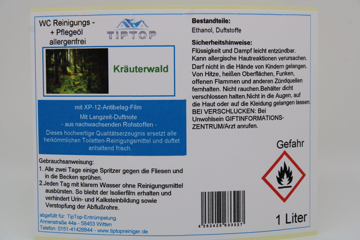 TIPTOP WC Reinigungs- und Pflegeöl - allergenfrei -1 Liter - mehrere Duftnoten zur Auswahl