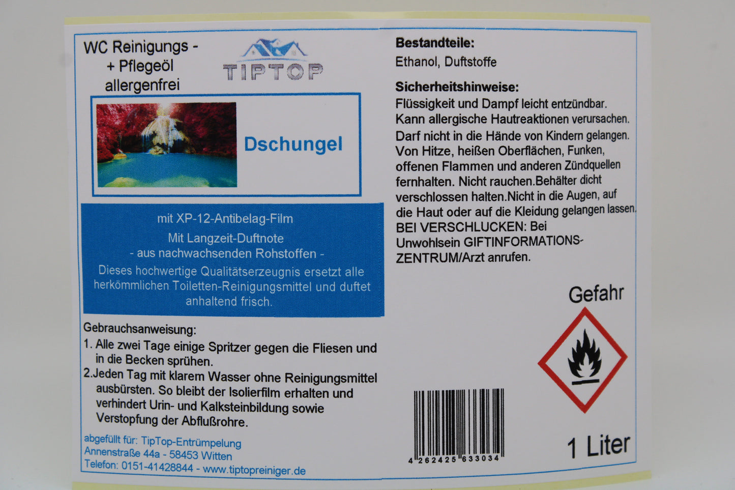 TIPTOP WC Reinigungs- und Pflegeöl - allergenfrei -1 Liter - mehrere Duftnoten zur Auswahl