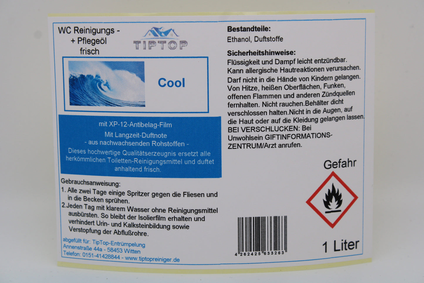TipTop WC Reinigungs- und Pflegeöl - frisch -1 Liter - mehrere Duftnoten zur Auswahl