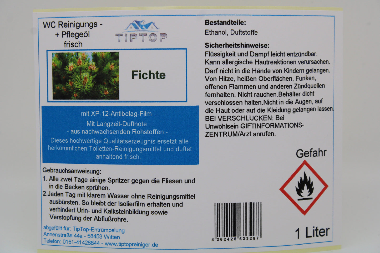 TipTop WC Reinigungs- und Pflegeöl - frisch -1 Liter - mehrere Duftnoten zur Auswahl
