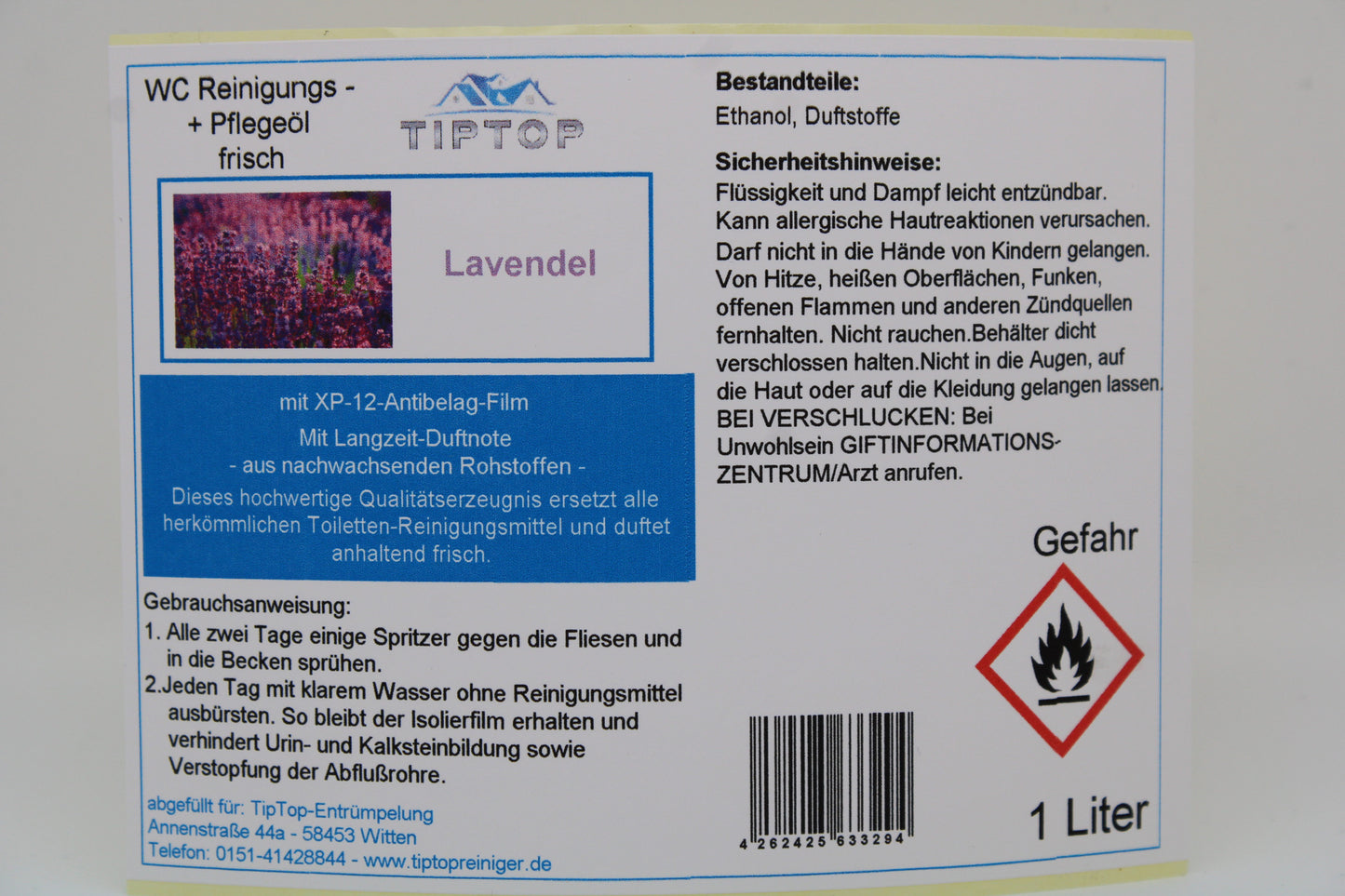 TipTop WC Reinigungs- und Pflegeöl - frisch -1 Liter - mehrere Duftnoten zur Auswahl
