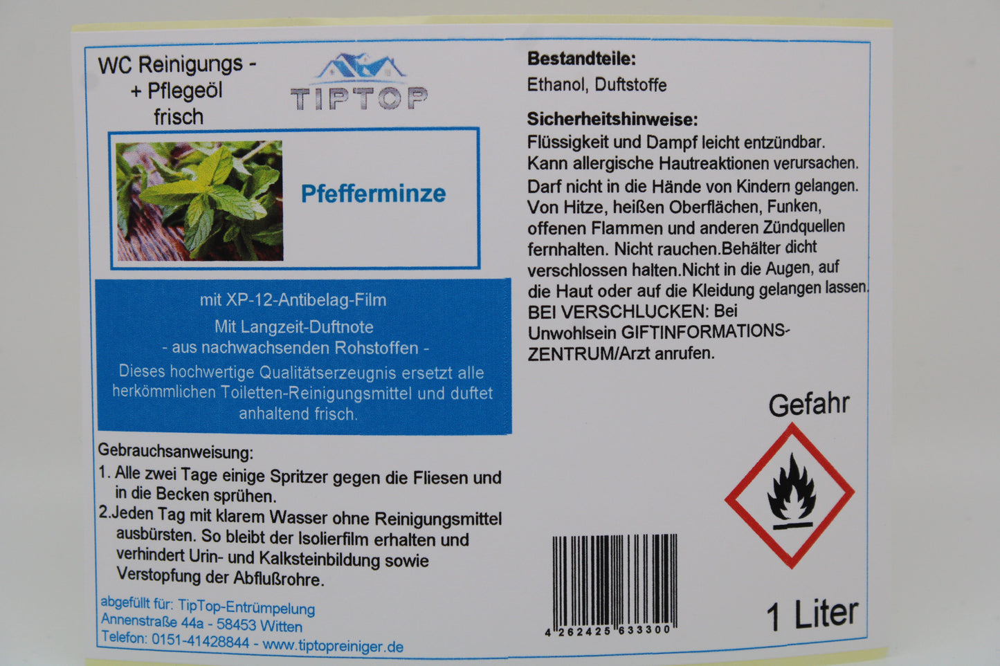 TipTop WC Reinigungs- und Pflegeöl - frisch -1 Liter - mehrere Duftnoten zur Auswahl