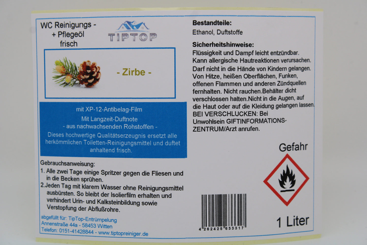 TipTop WC Reinigungs- und Pflegeöl - frisch -1 Liter - mehrere Duftnoten zur Auswahl