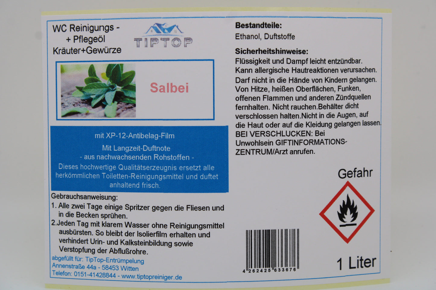 TIPTOP WC Reinigungs- und Pflegeöl - Kräuter und Gewürze -1 Liter - mehrere Duftnoten zur Auswahl