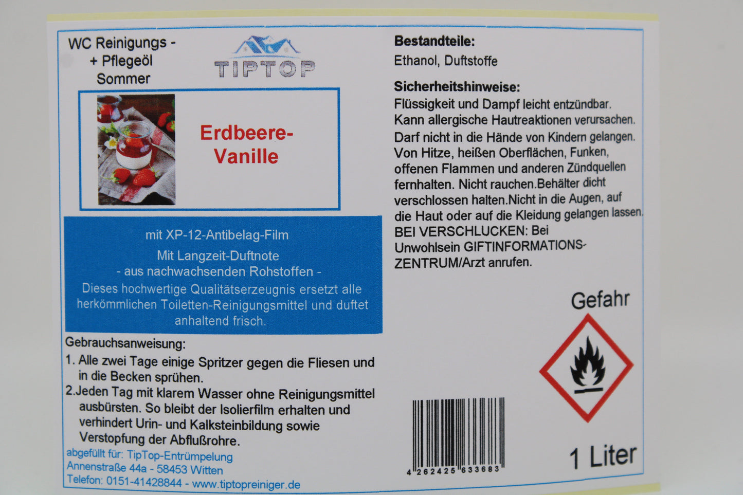 TIPTOP WC Reinigungs- und Pflegeöl - Sommer -1 Liter - mehrere Duftnoten zur Auswahl
