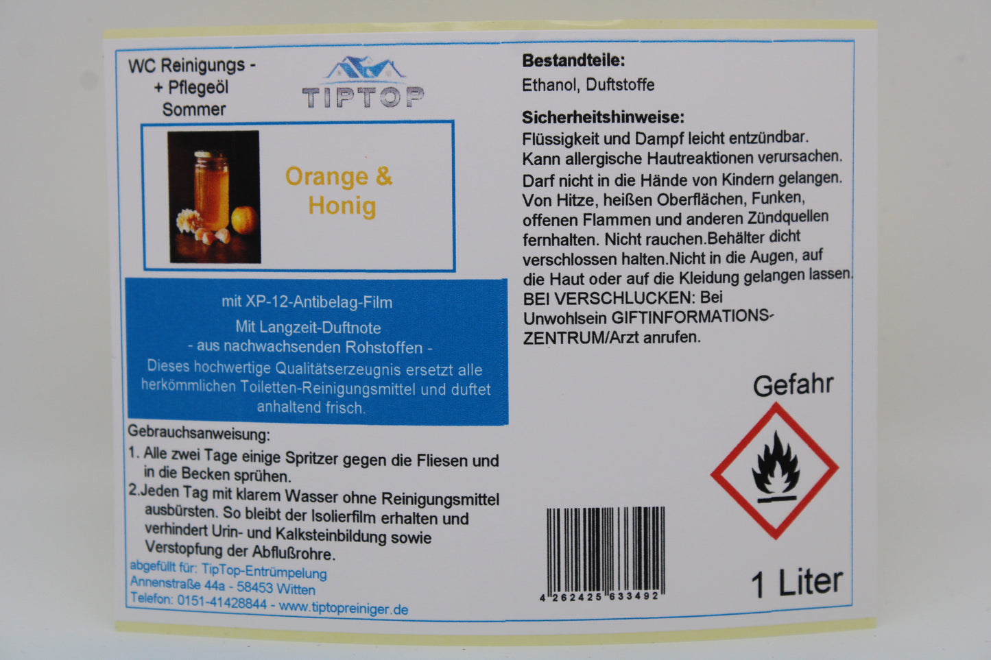 TIPTOP WC Reinigungs- und Pflegeöl - Sommer -1 Liter - mehrere Duftnoten zur Auswahl