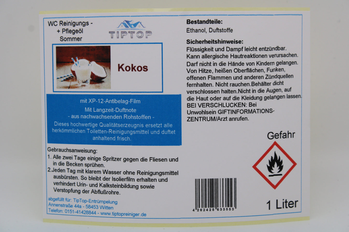 TIPTOP WC Reinigungs- und Pflegeöl - Sommer -1 Liter - mehrere Duftnoten zur Auswahl