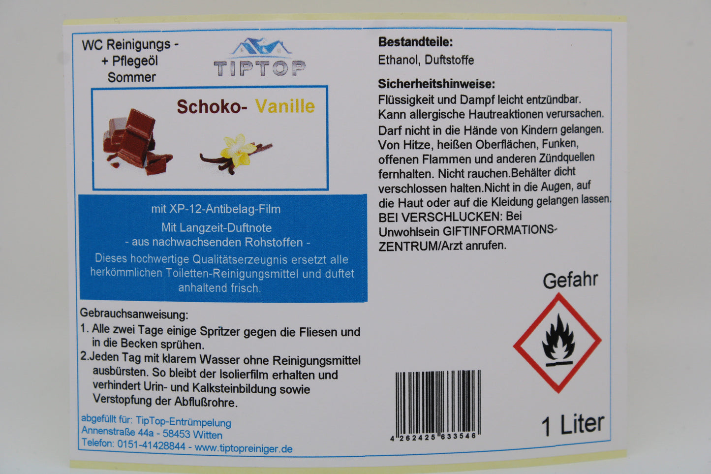 TIPTOP WC Reinigungs- und Pflegeöl - Sommer -1 Liter - mehrere Duftnoten zur Auswahl