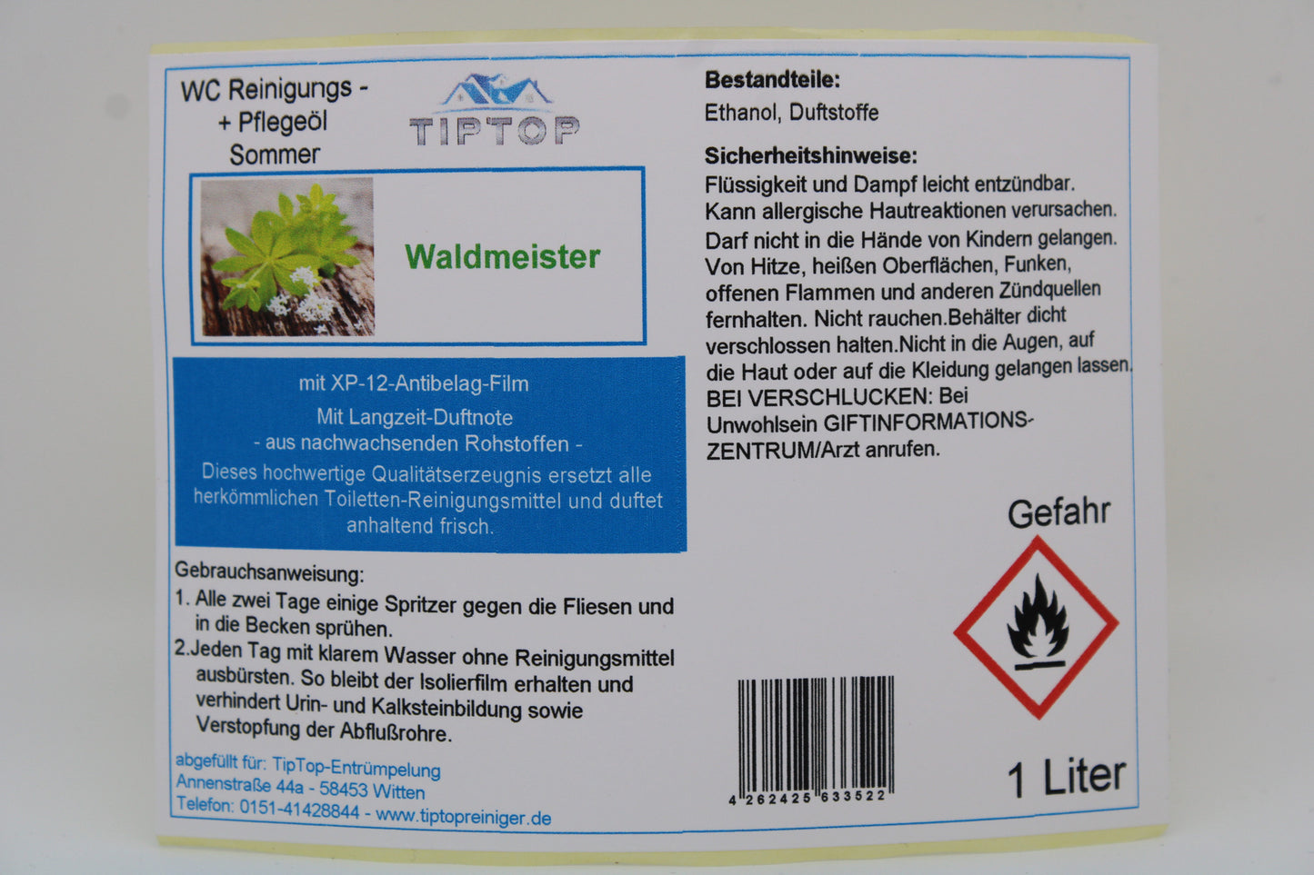 TIPTOP WC Reinigungs- und Pflegeöl - Sommer -1 Liter - mehrere Duftnoten zur Auswahl