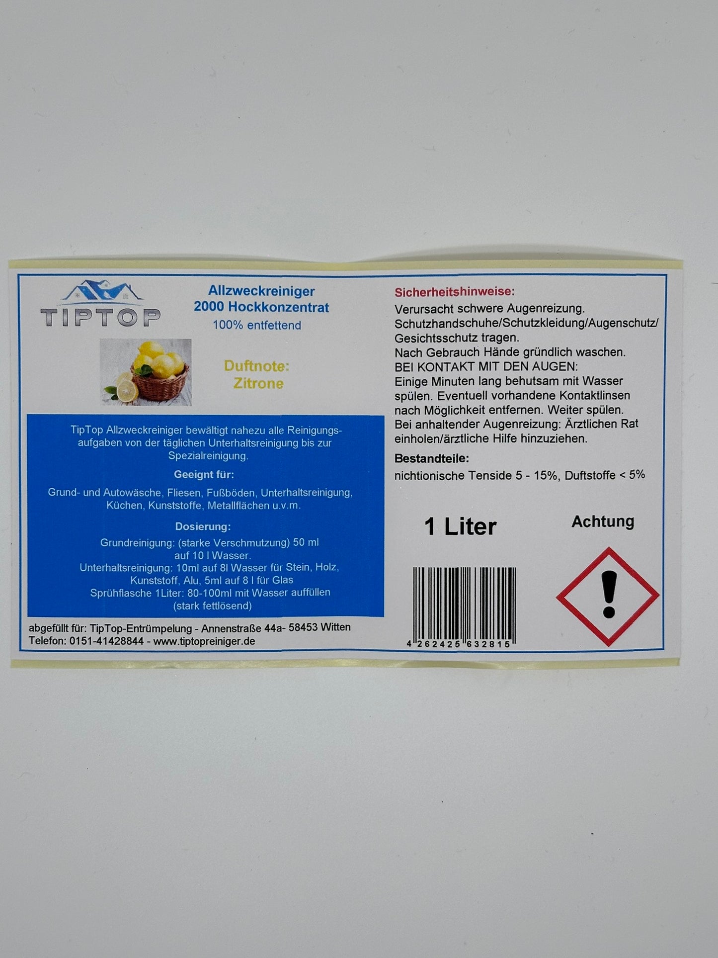 TIPTOP Allzweckreiniger 2000 Konzentrat 1 Liter mit Dosierkopf - Duftnoten zur Auswahl